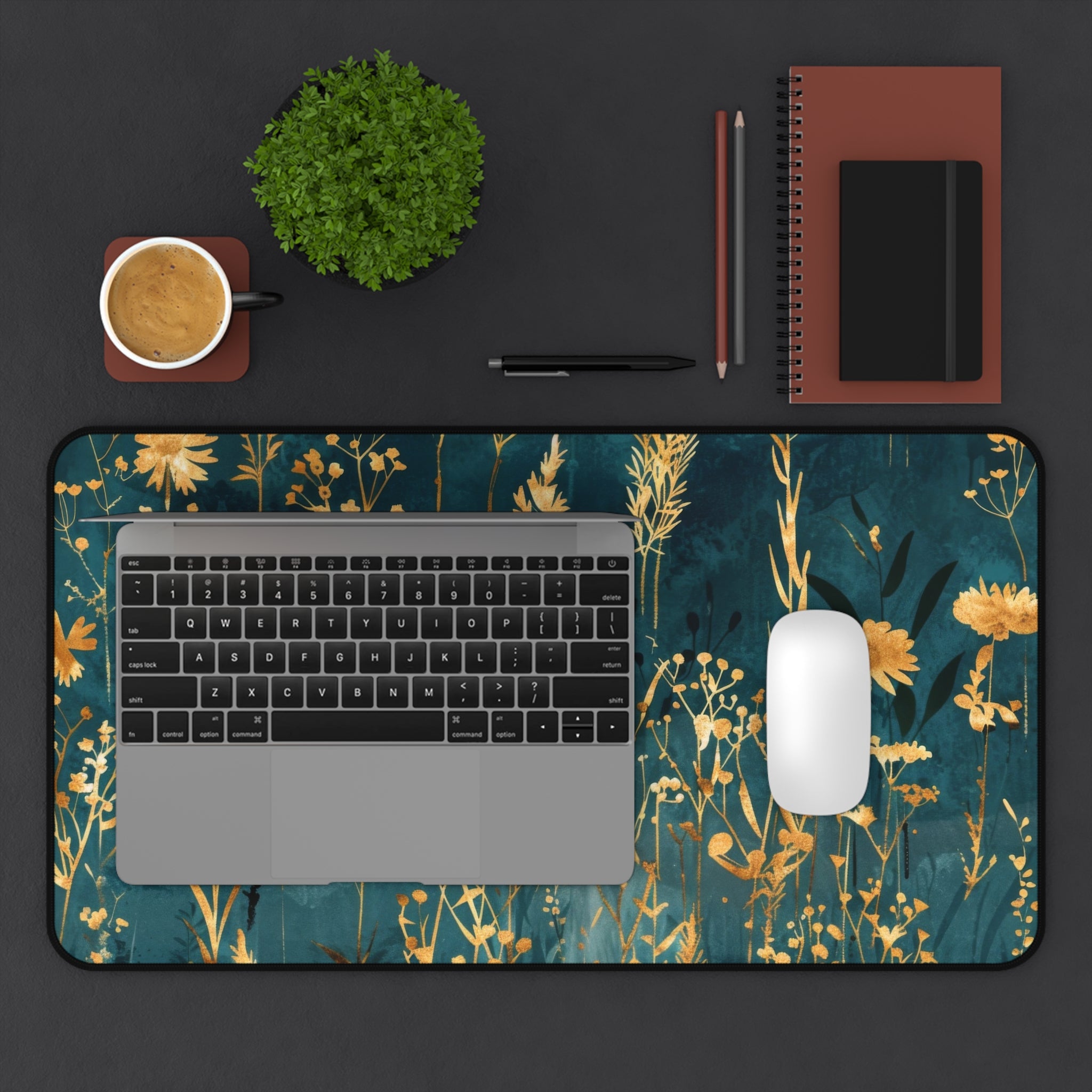 chic-gold-flower-mouse-pad-elegant-desk-accessory-stylish-desk-mat-for-home-office-turquoise-aesthetic-desk-pad