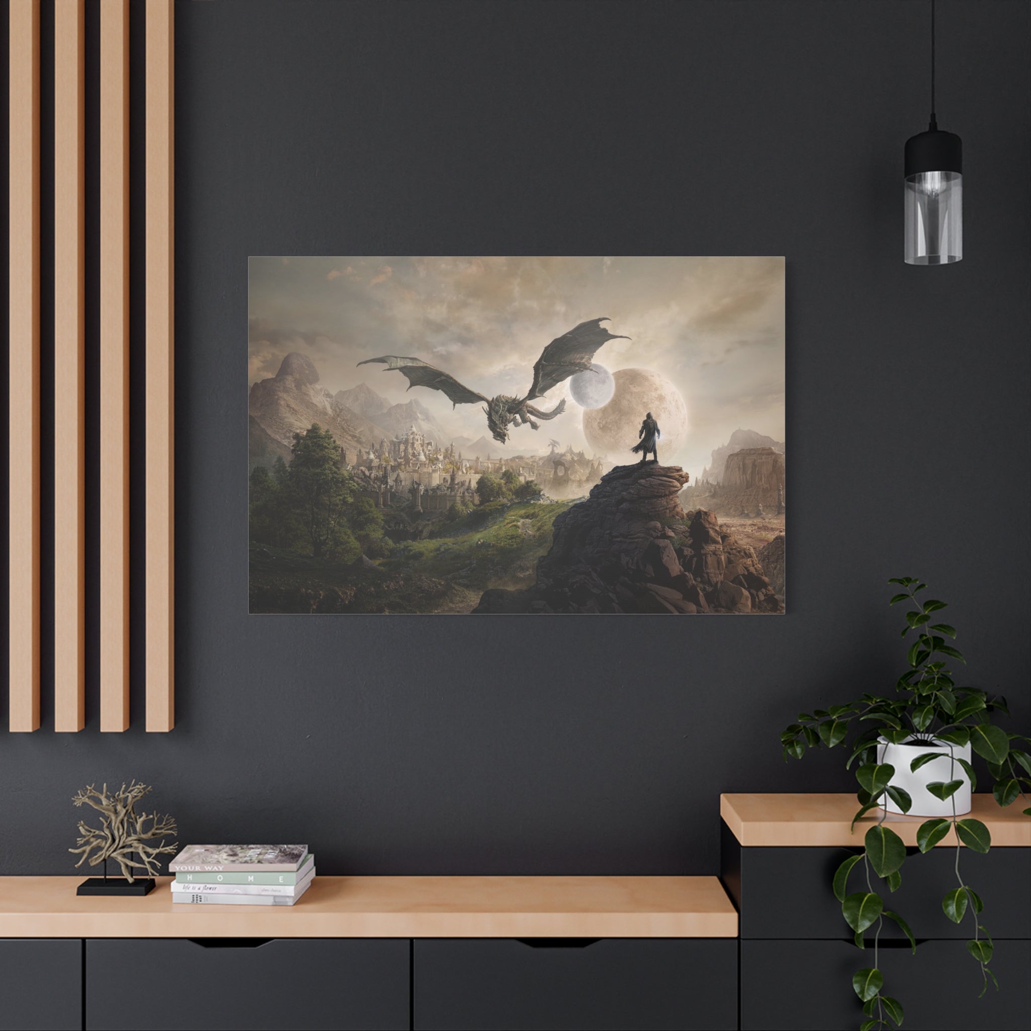 The Elder Scrolls Skyrim Canvas Wall Art - Dragon Moon Game Canvas Print Room Decor, Gaming Wall Art, Skyrim Gift