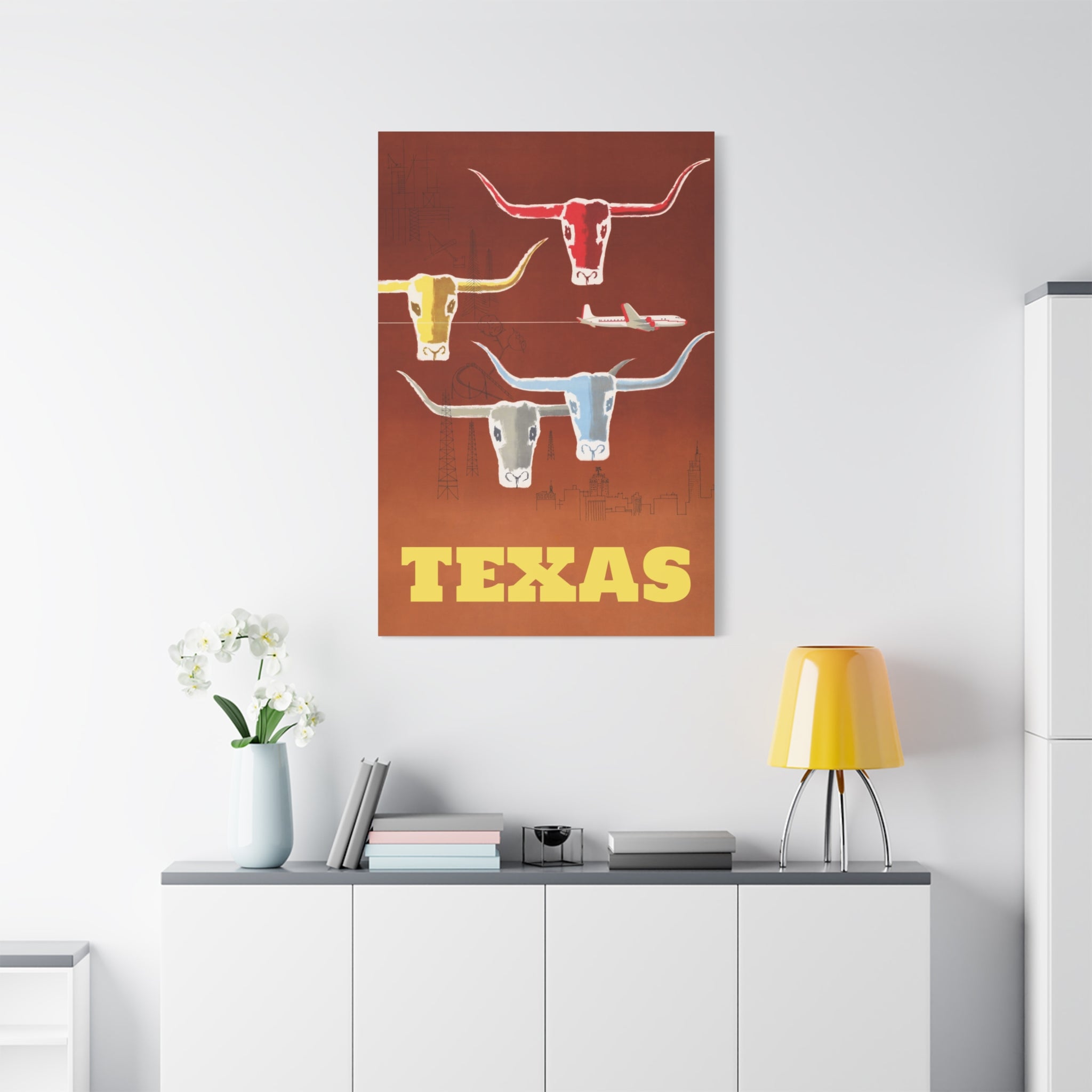 canvas-print-texas-travel-wall-art-texas-decor-longhorn-skull-matte-stretched-artwork-texas-gift-lone-star-state-souvenir