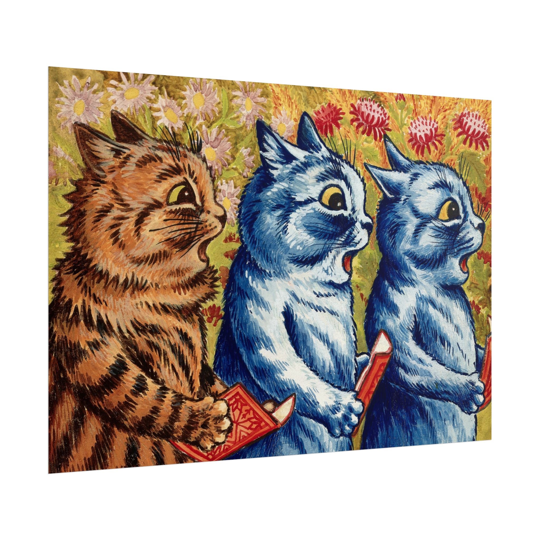 louis-wain-cat-poster-print-gouache-art-three-cats-singing-wall-decor-cat-print-home-office-decoration-unique-cat-louis-wain-