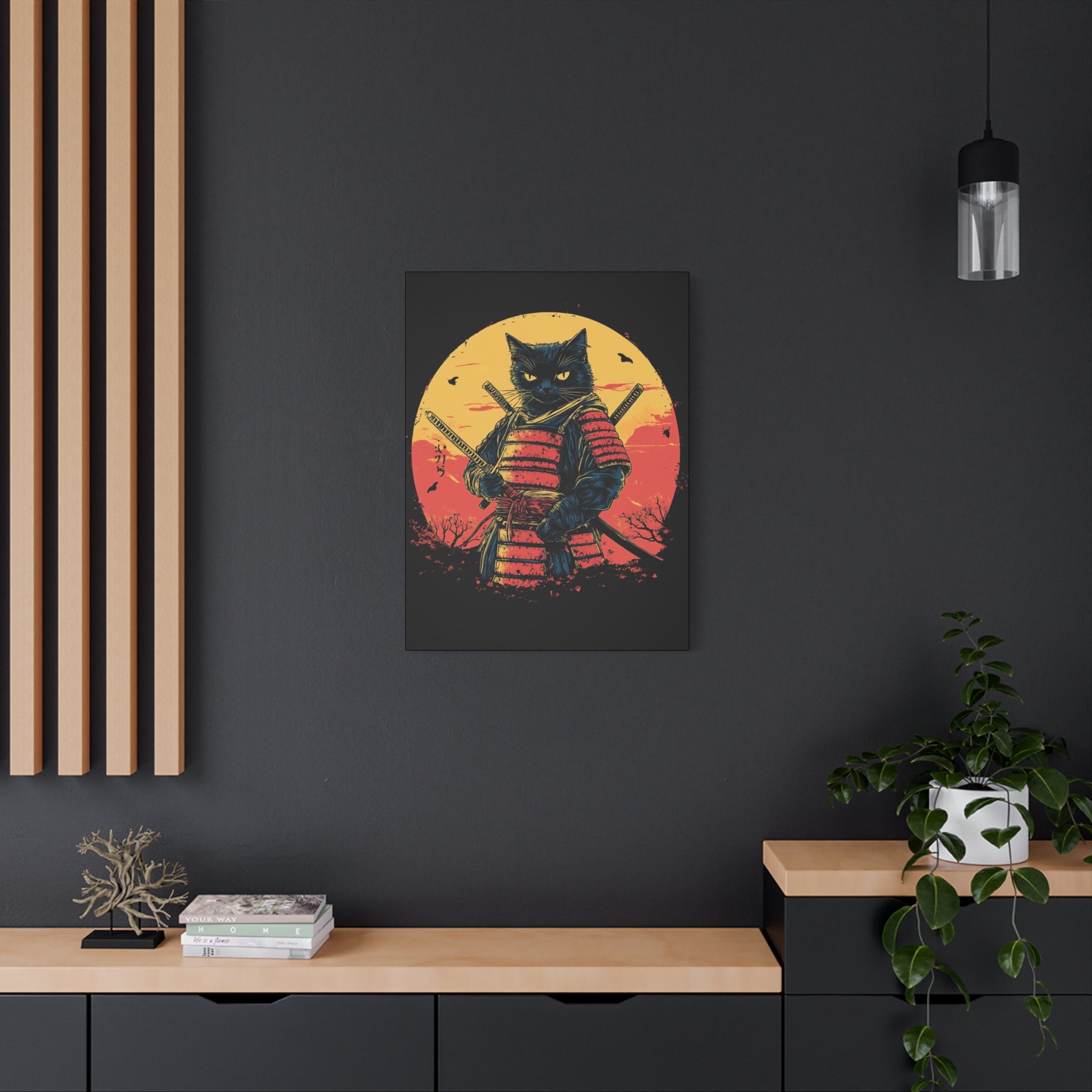 canvas-wall-art-samurai-cat-japanese-style-sunset-retro-wall-decor-stretched-matte-canvas-wall-hanging-home-decor-retro-wall-