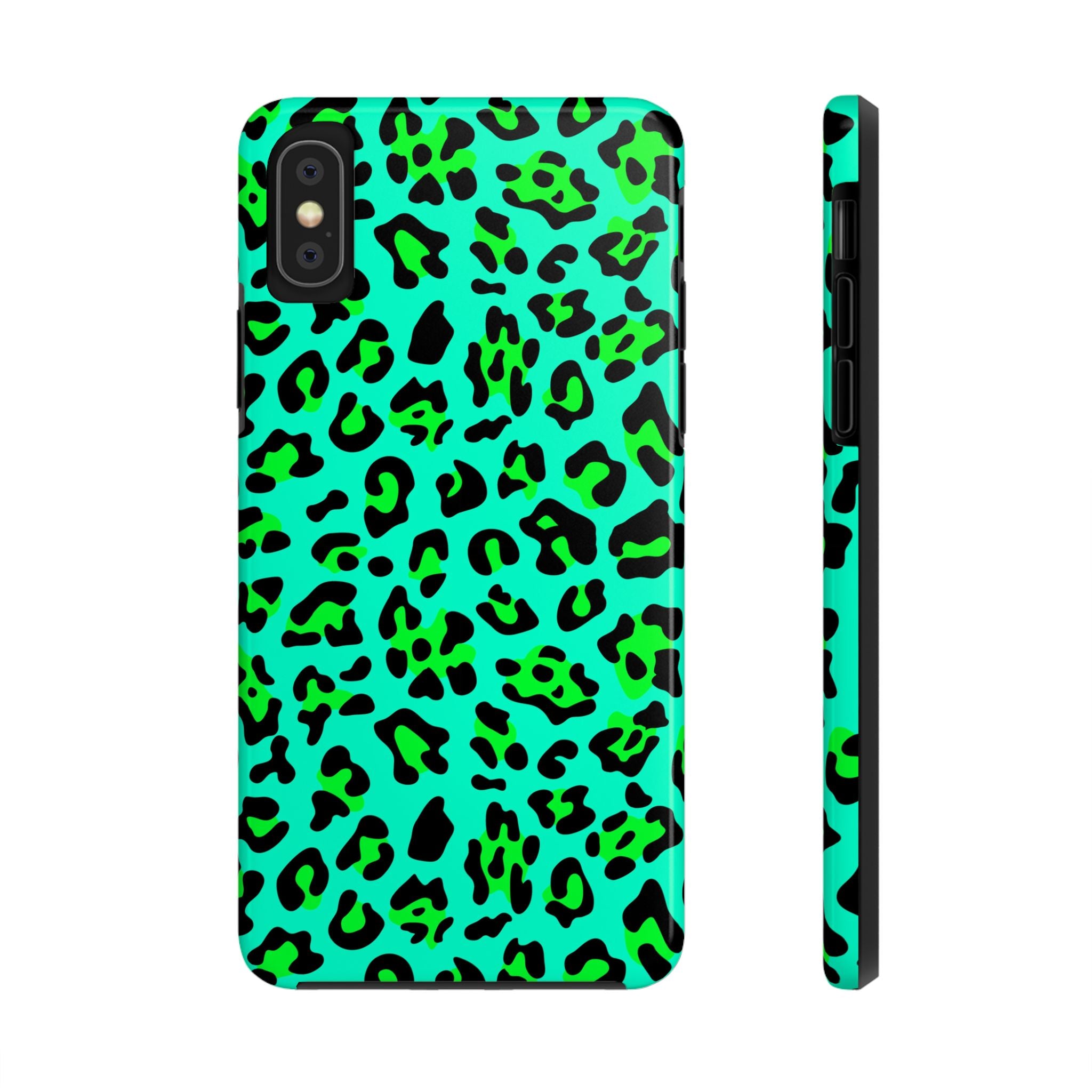 neon-green-teal-leopard-iphone-tough-case-stylish-phone-cover-protective-cellphone-case-trendy-smartphone-accessory-gift-for-