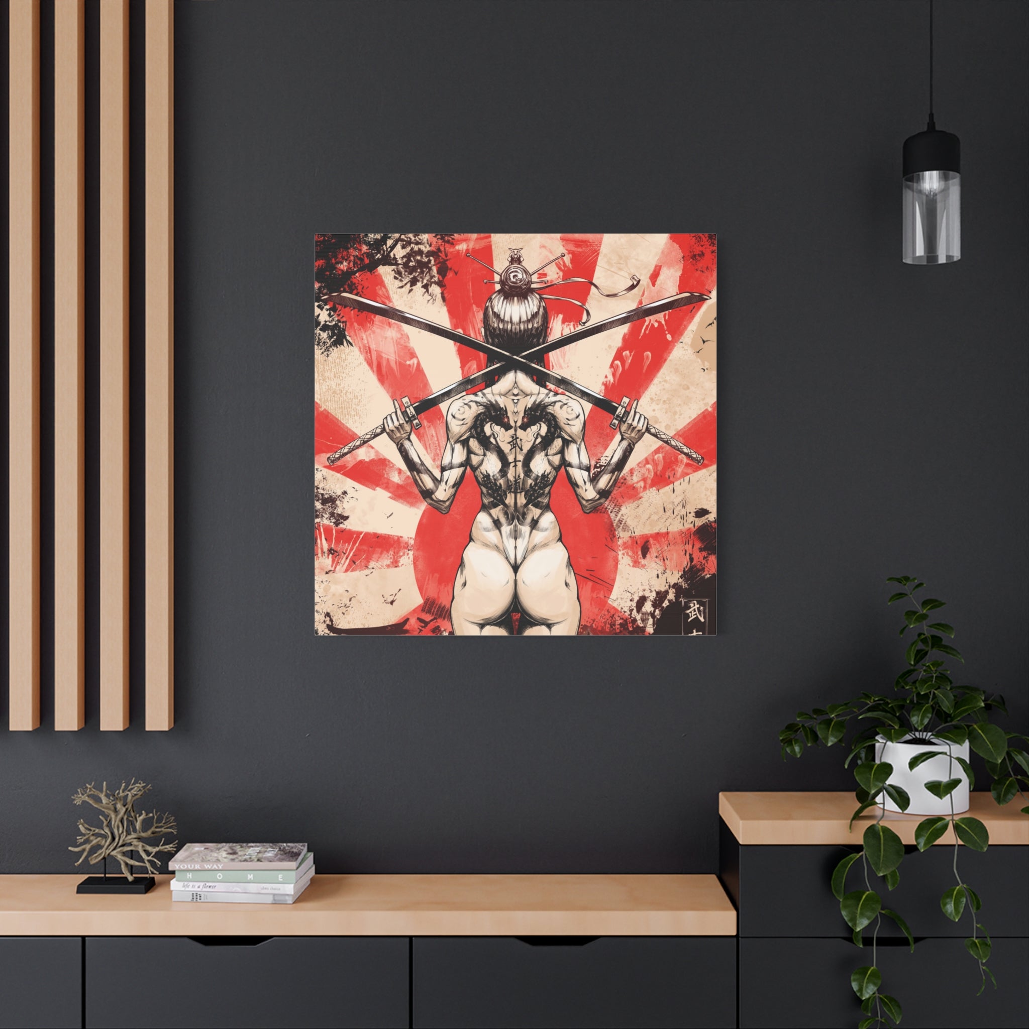 canvas-print-samurai-katana-dragon-tattoo-naked-woman-wall-decor-stretched-matte-japanese-art-asian-home-decoration-fantasy