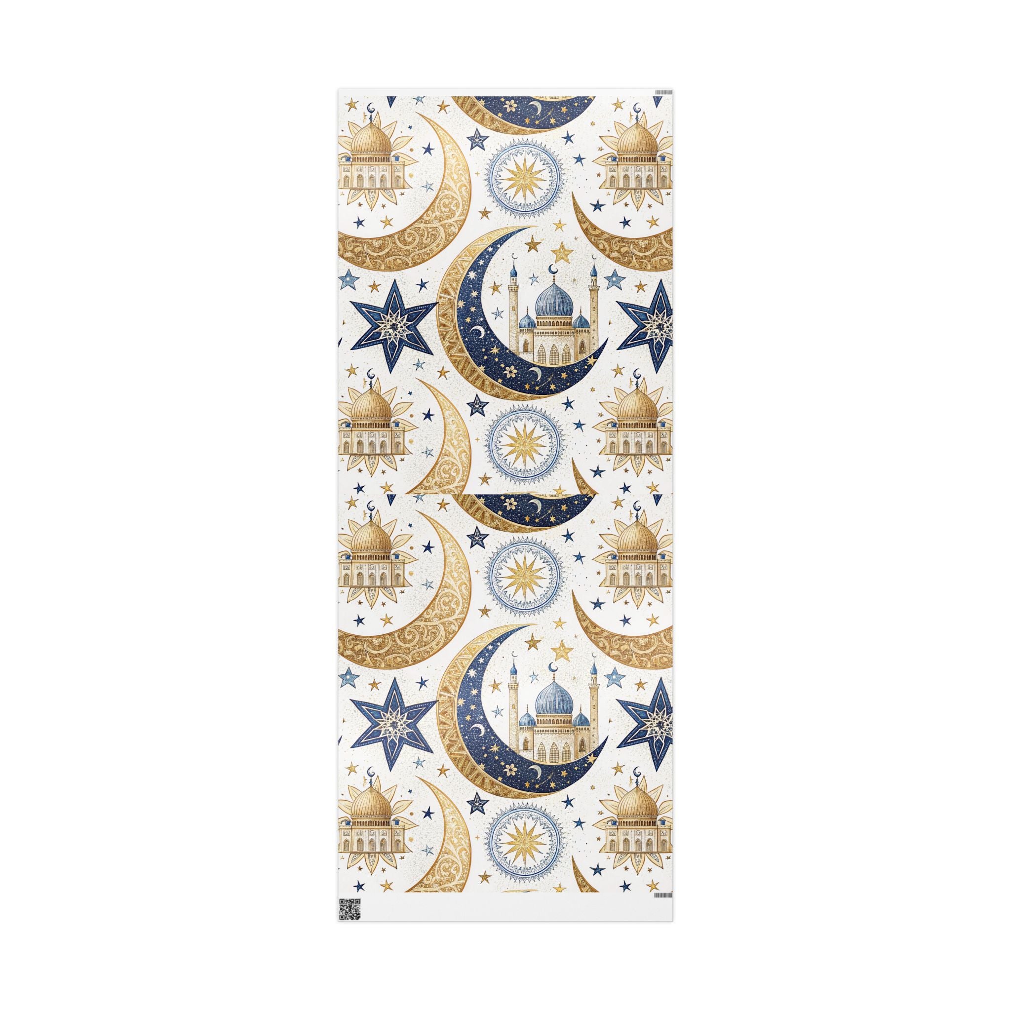 ramadan-night-wrapping-papers-islamic-crescent-moon-gift-wrap-mosque-silhouette-eid-holiday-supplies-festive-present-packagin