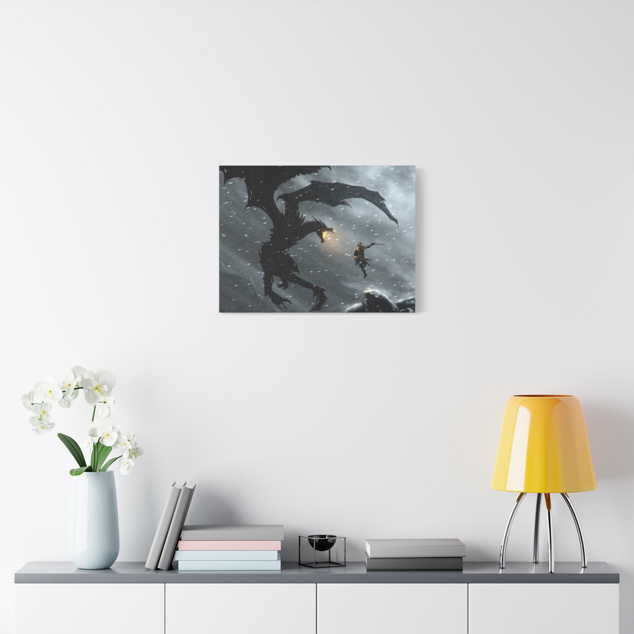 The Elder Scrolls Skyrim Canvas Wall Art - Dragon Game Canvas Print Room Decor, Viking Gaming Wall Art, Skyrim Gift