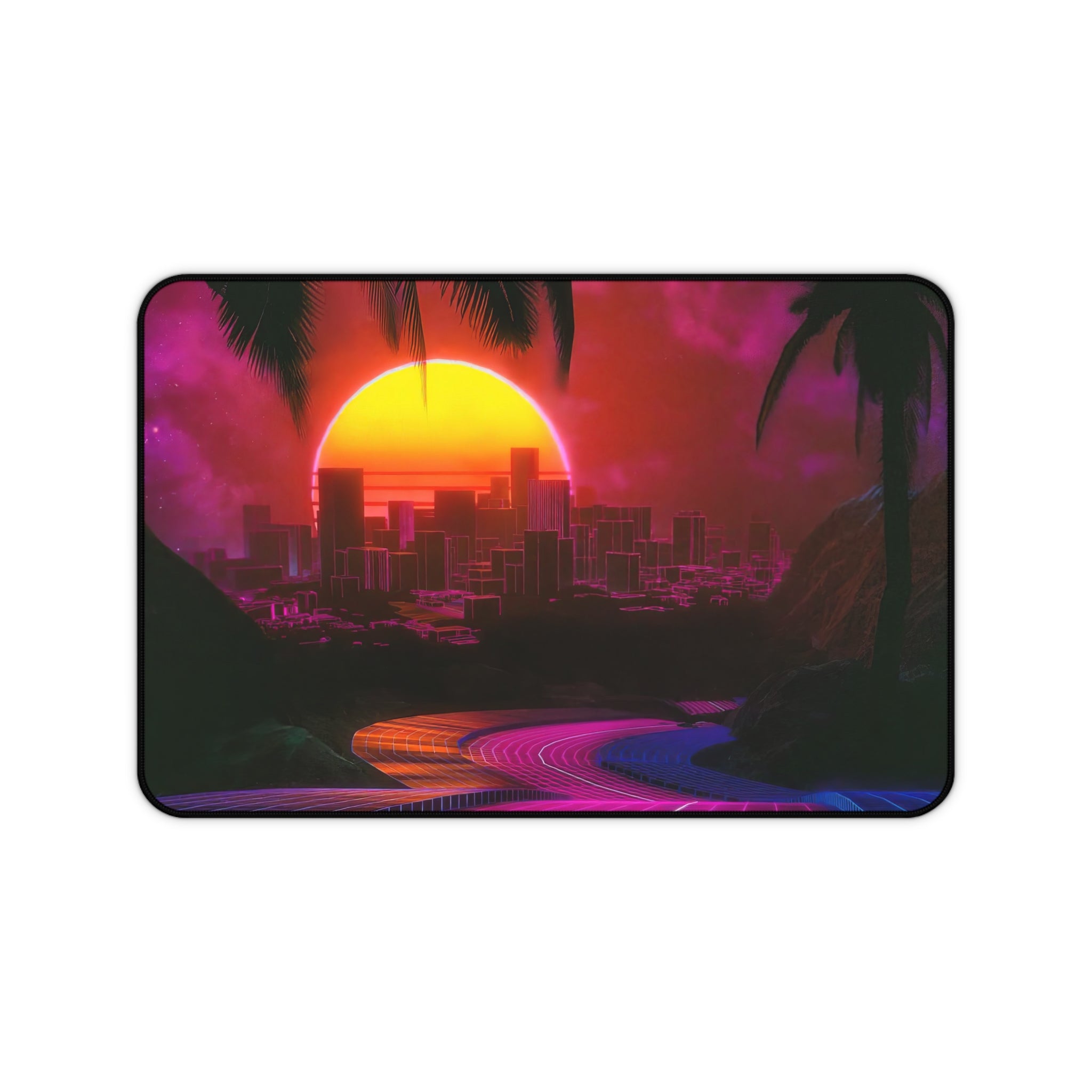 vibrant-vaporwave-los-angeles-mouse-pad-retrowave-delorean-desk-mat-neon-synthwave-desk-pad-vaporwave-sun-and-mountains-vapor