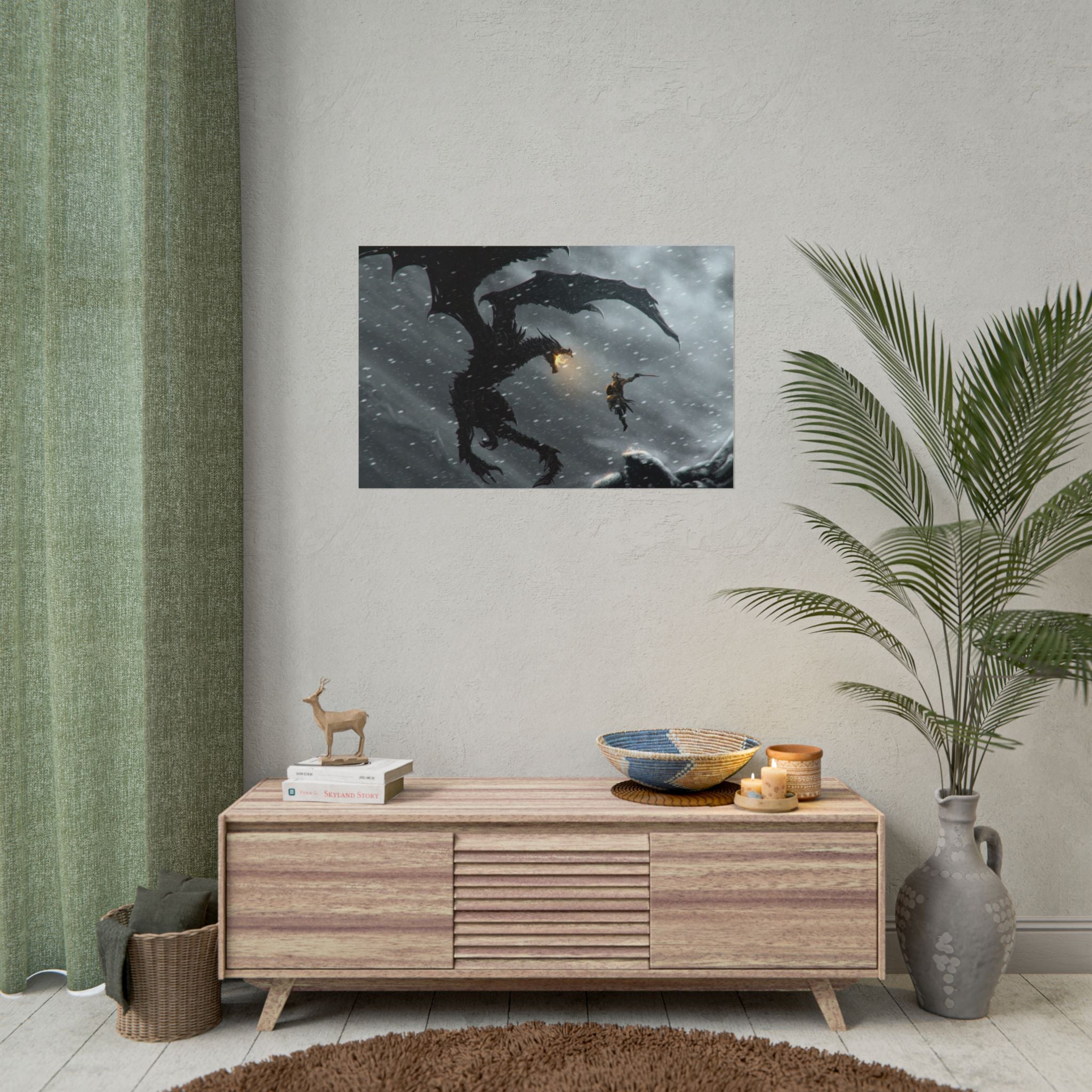 the-elder-scrolls-skyrim-poster-wall-art-dragon-and-viking-game-poster-print-room-decor-warrior-gaming-wall-ar