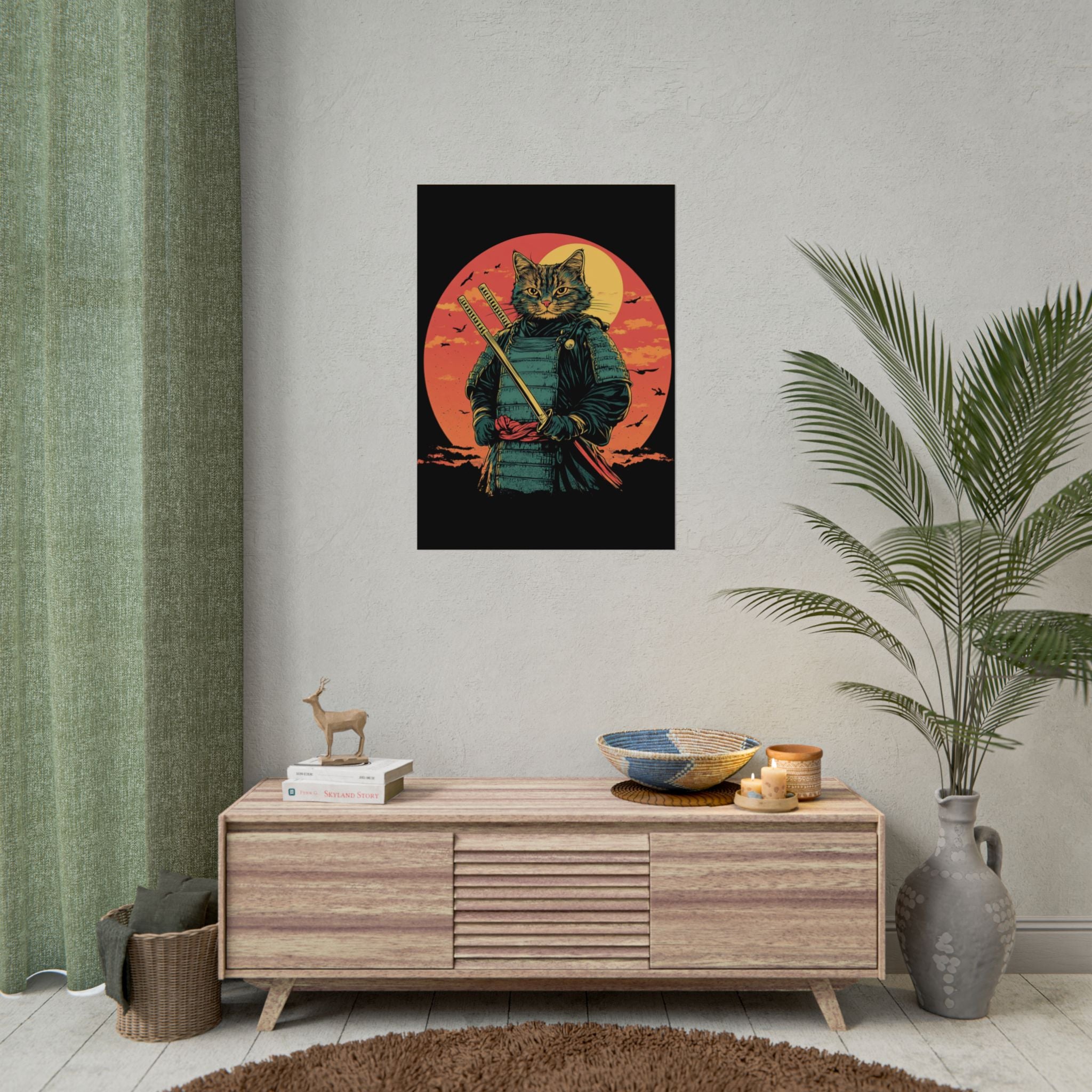 retro-wall-art-samurai-cat-japanese-style-sunset-rolled-posters-home-decor-wall-hanging-poster-gift-japanese-art-poster-1