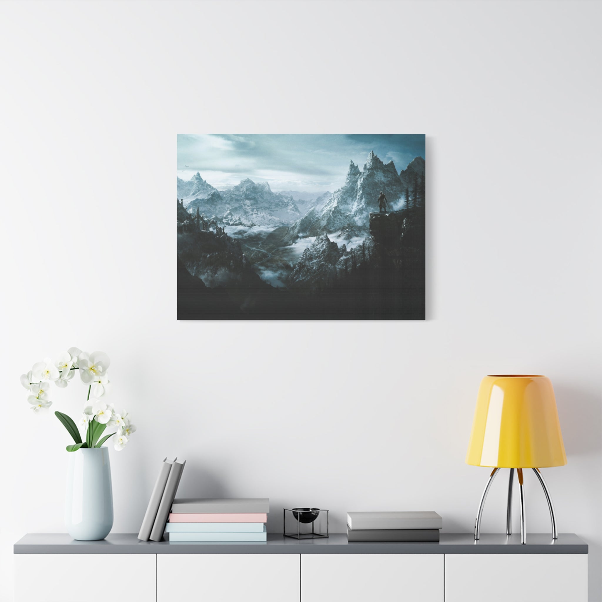 The Elder Scrolls Skyrim Canvas Wall Art - Dragon Game Canvas Print, Room Decor, Gaming Wall Art, Skyrim Landscape Gift