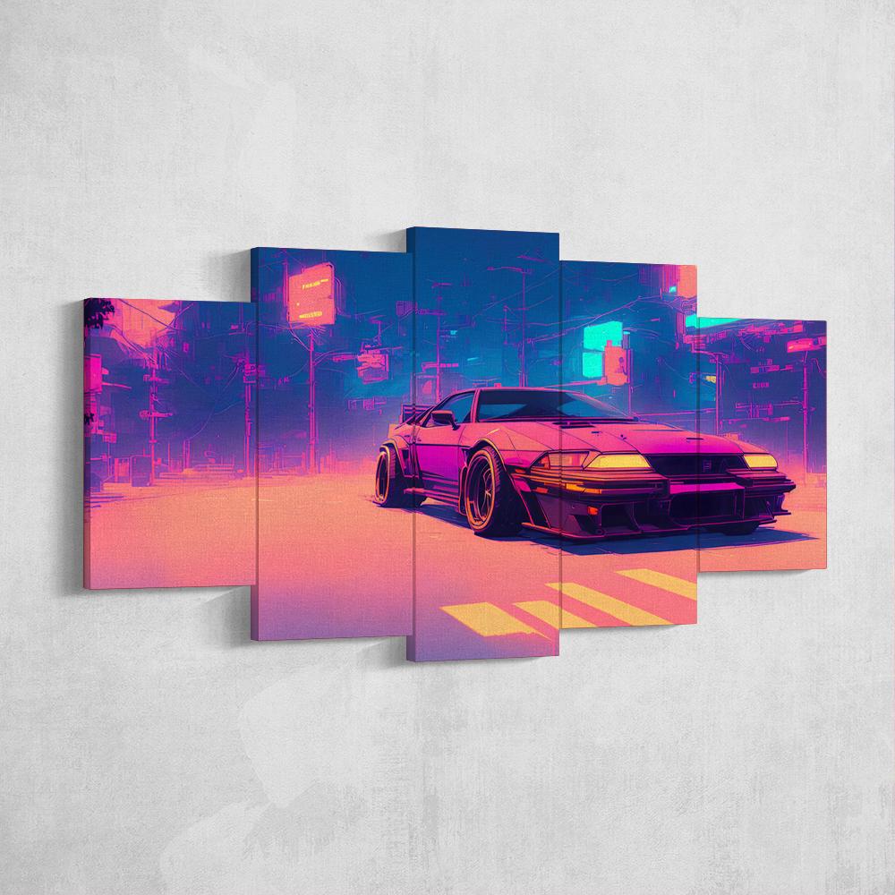 vaporwave-sports-car-5-piece-canvas-wall-art-synthwave-poster-wall-decor-for-bedroom-and-living-room-retrowave-wall-art-5-pan