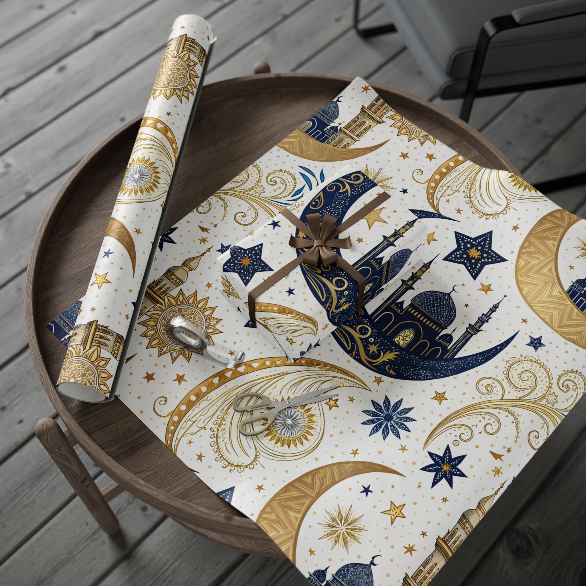 ramadan-night-wrapping-papers-islamic-crescent-moon-gift-wrap-mosque-silhouette-eid-holiday-supplies-festive-present-packagin