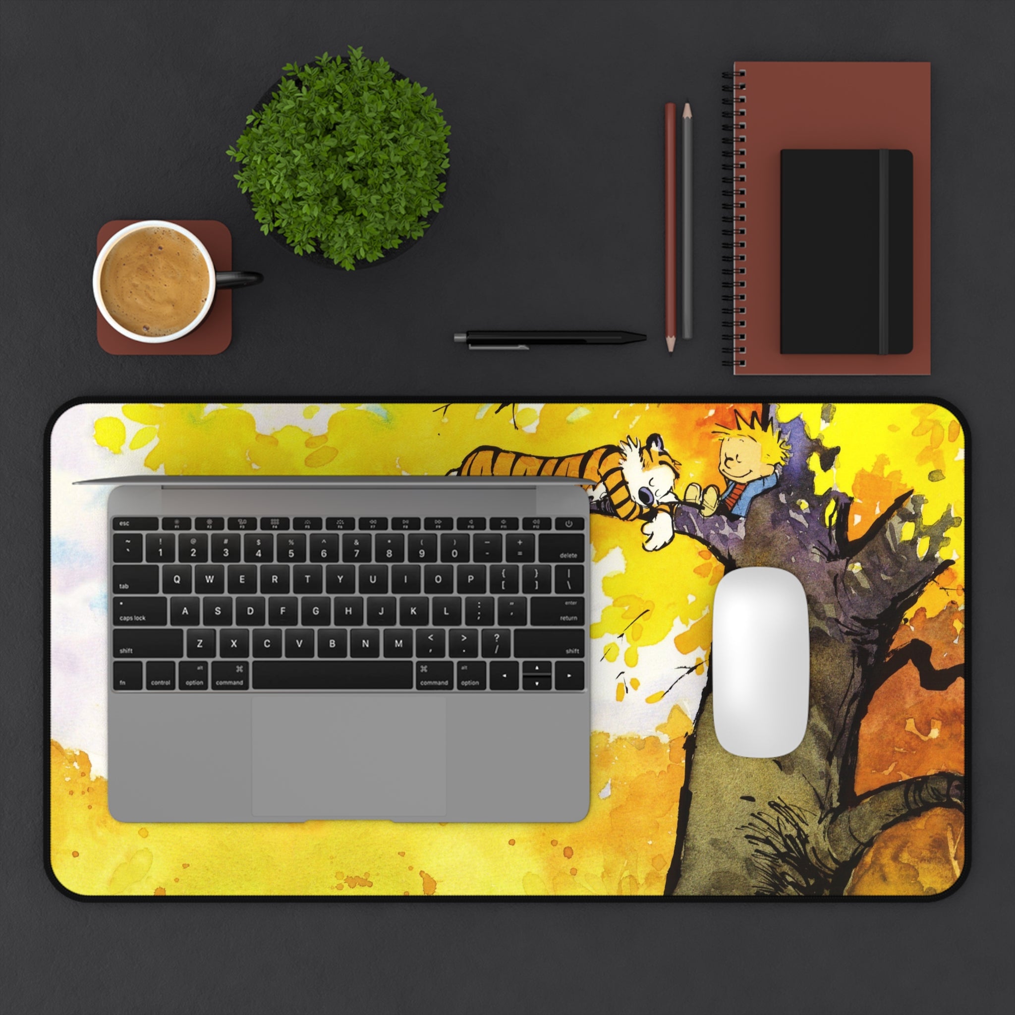 Calvin and Hobbes Mouse Pad, Yellow Cartoon Mouse Pad Desk Pad, Comicbook Desk Mat, Gift for Desk