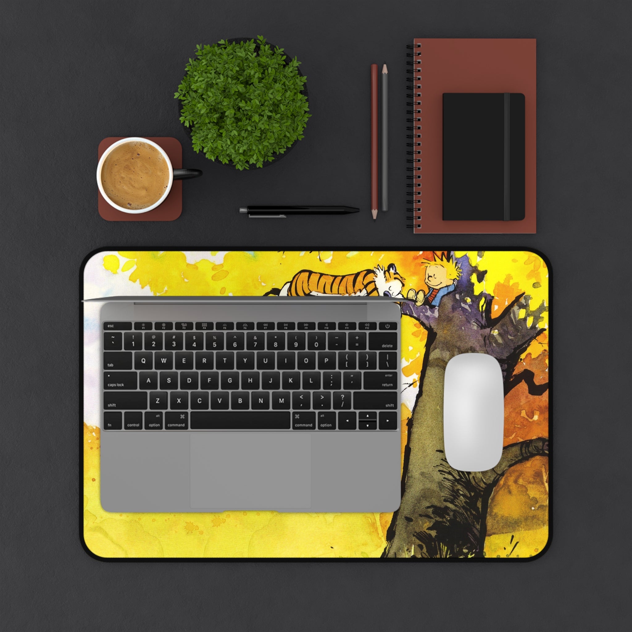 Calvin and Hobbes Mouse Pad, Yellow Cartoon Mouse Pad Desk Pad, Comicbook Desk Mat, Gift for Desk