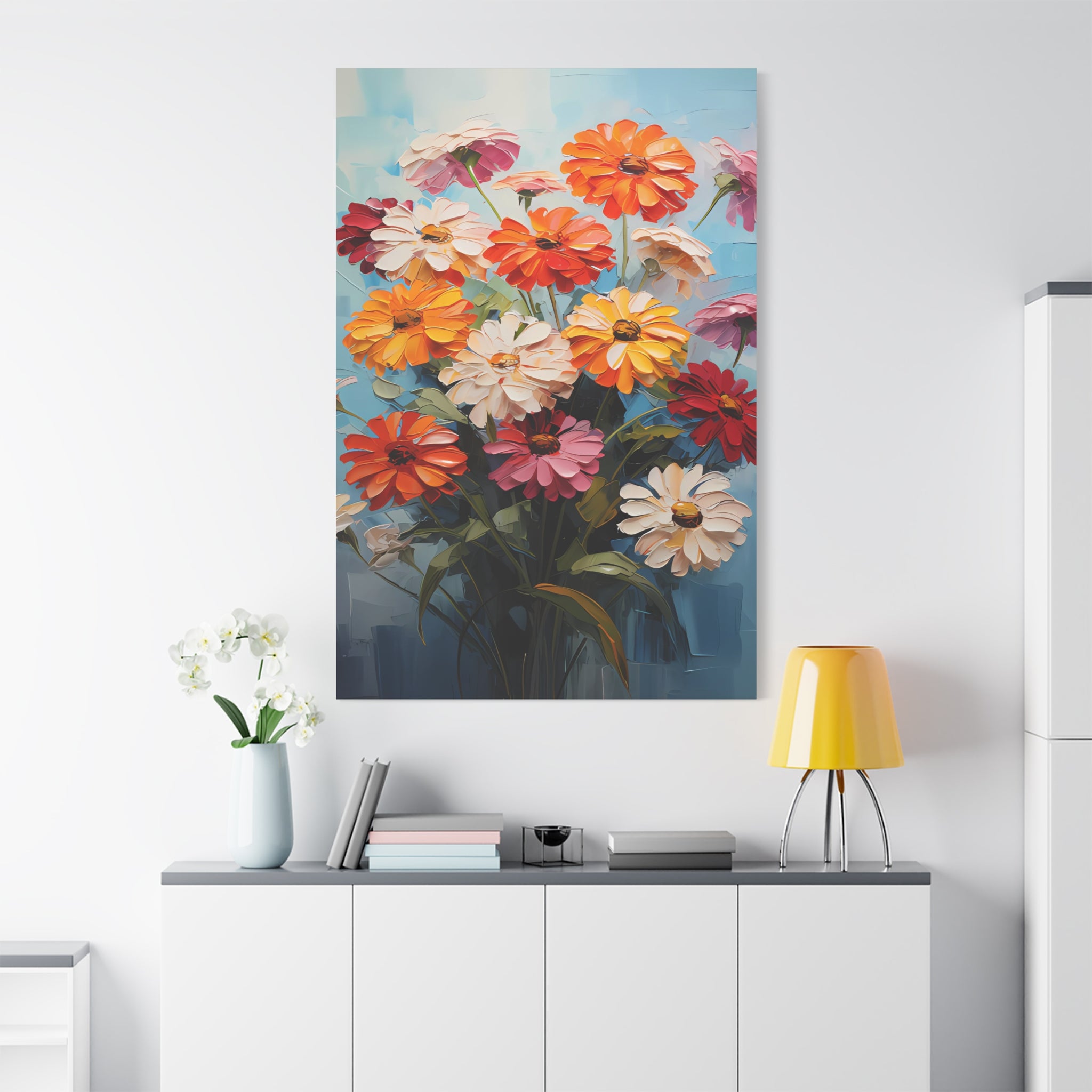 canvas-print-zinnia-flowers-impasto-matte-stretched-art-floral-wall-decor-botanical-artwork-impressionist-painting-reproducti