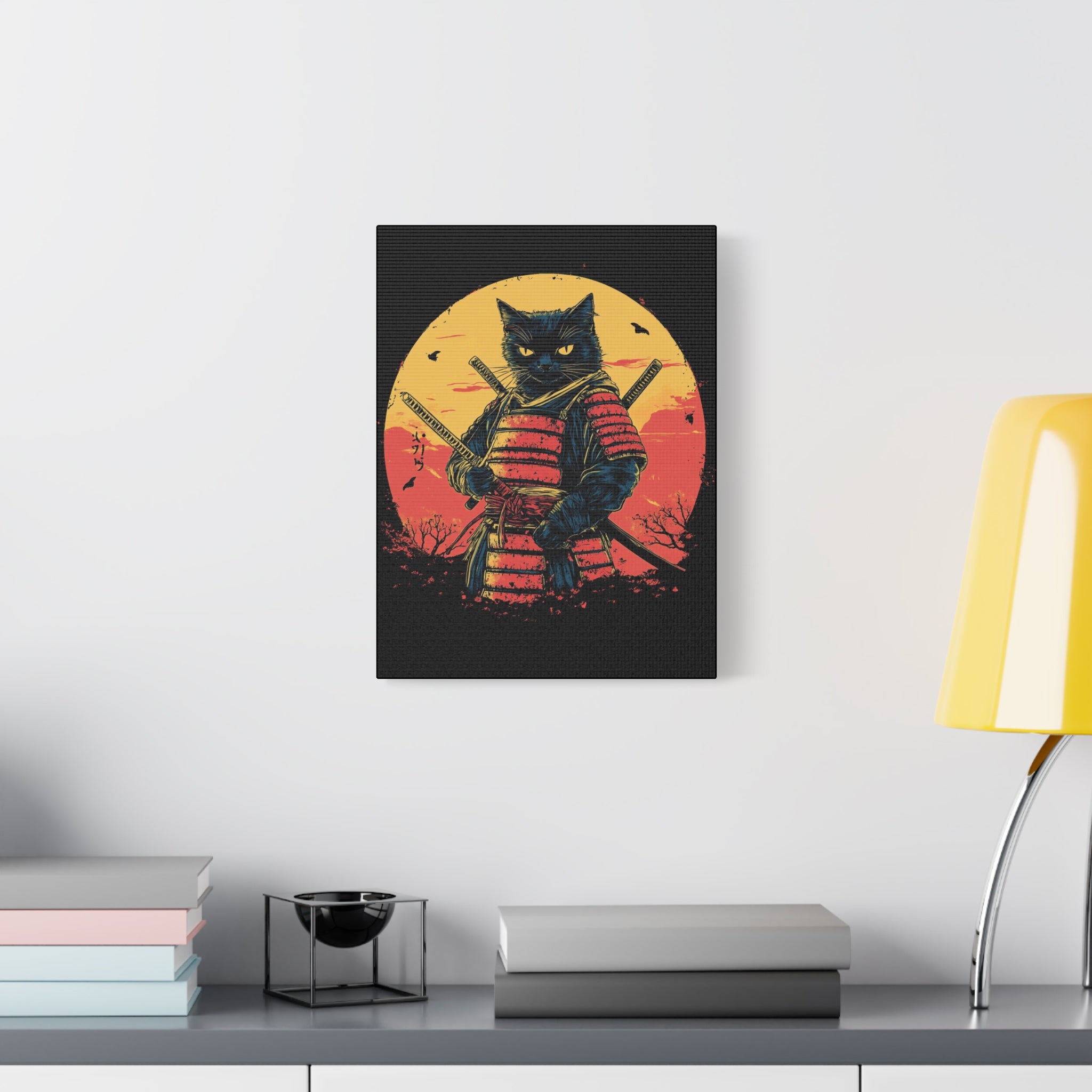 canvas-wall-art-samurai-cat-japanese-style-sunset-retro-wall-decor-stretched-matte-canvas-wall-hanging-home-decor-retro-wall-