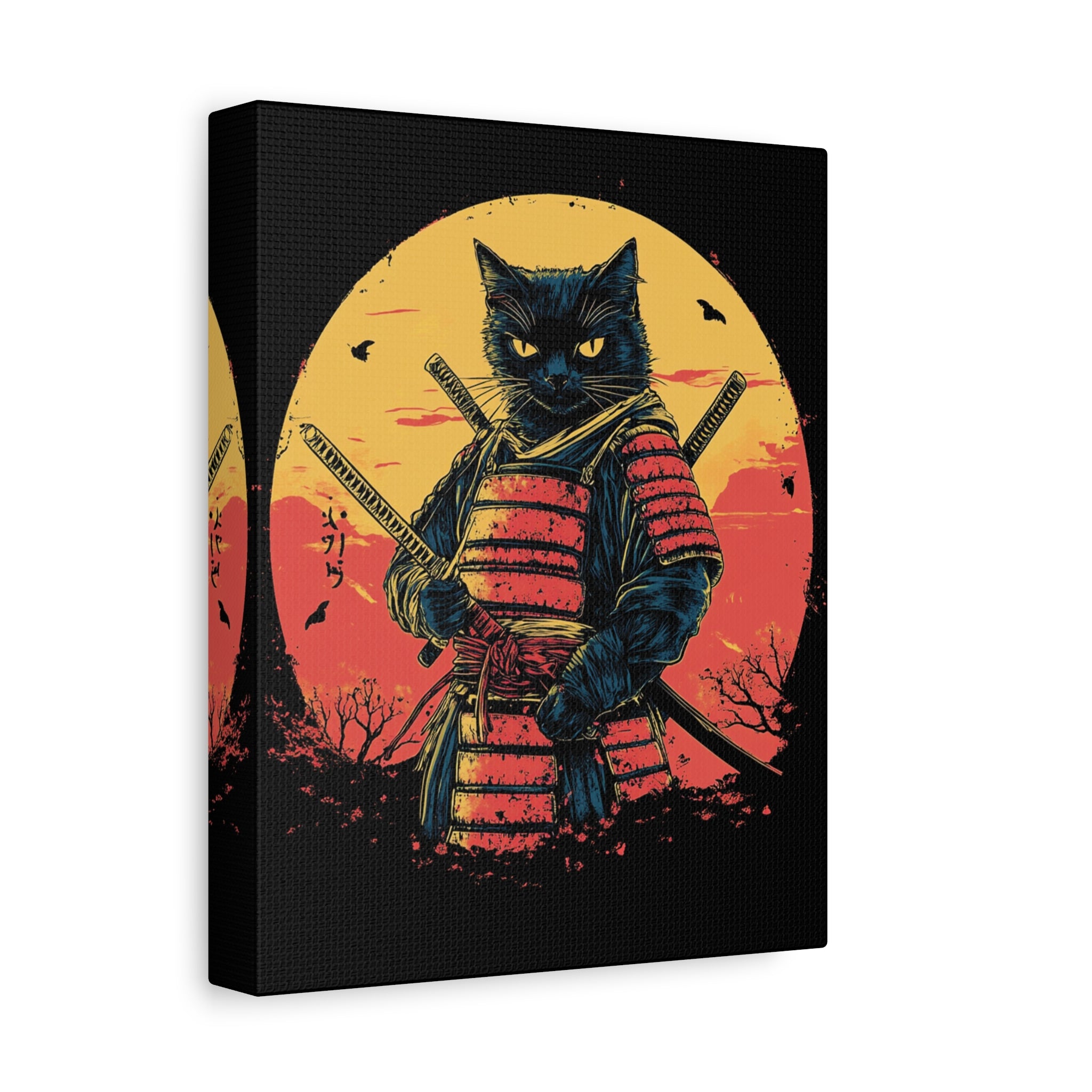 canvas-wall-art-samurai-cat-japanese-style-sunset-retro-wall-decor-stretched-matte-canvas-wall-hanging-home-decor-retro-wall-