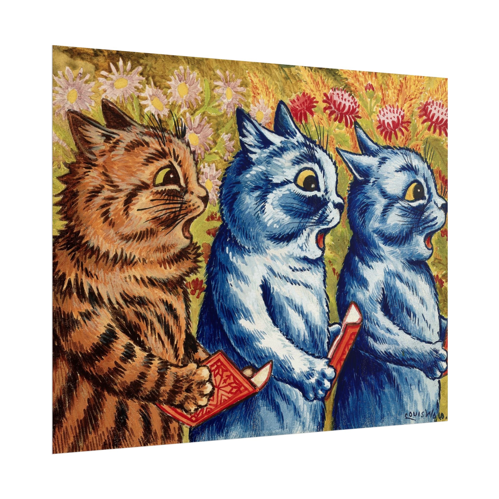 louis-wain-cat-poster-print-gouache-art-three-cats-singing-wall-decor-cat-print-home-office-decoration-unique-cat-louis-wain-