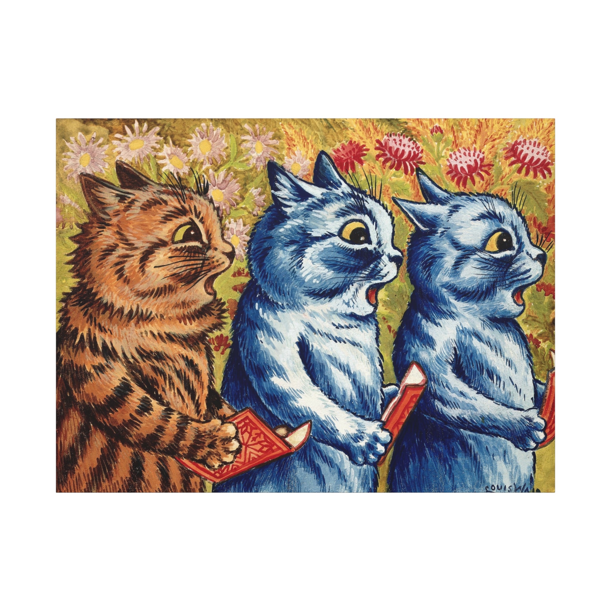 canvas-print-louis-wain-cat-gouache-art-three-cats-singing-wall-decor-cat-print-home-office-decoration-unique-cat-louis-wain-