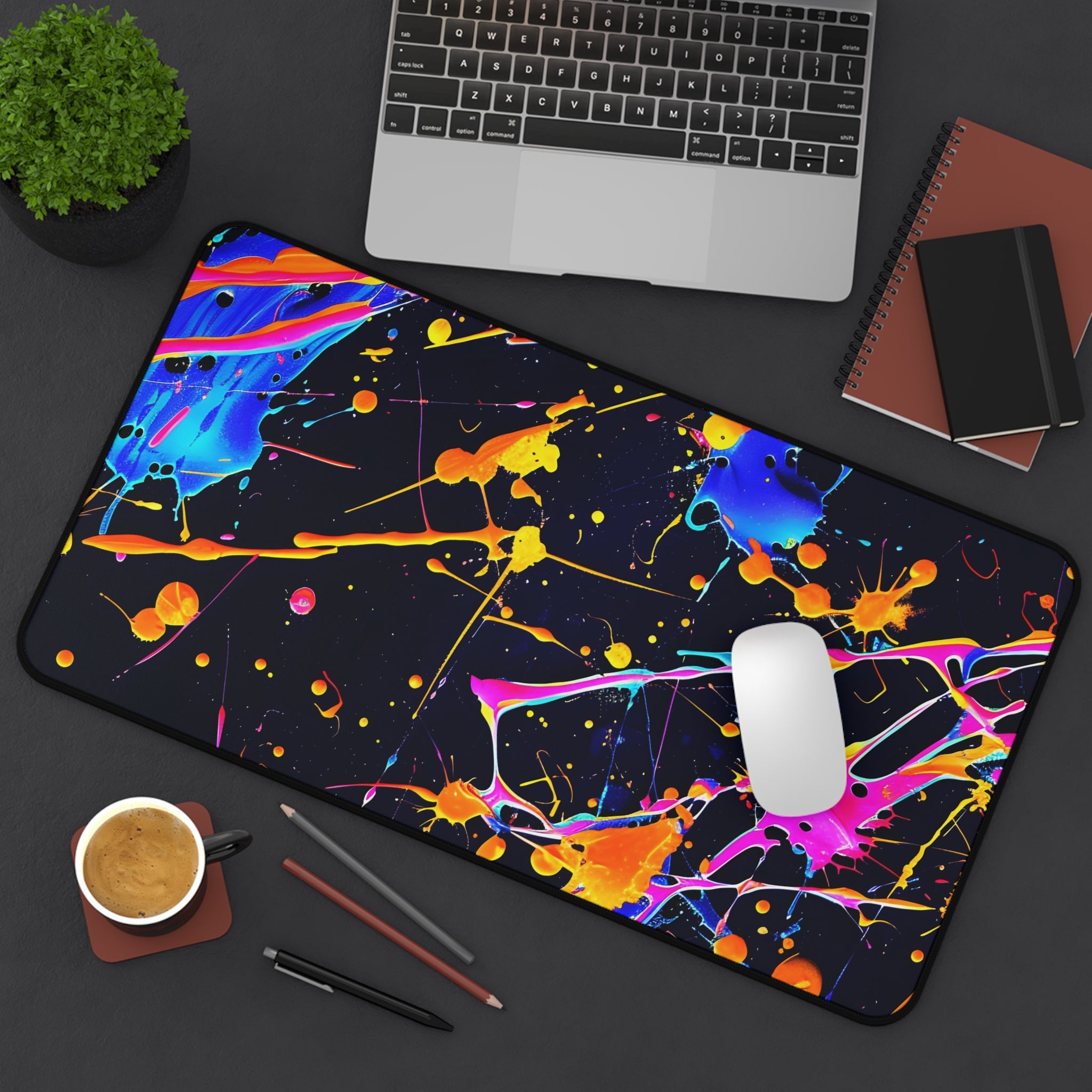 neon-abstract-paint-splatter-desk-mat-yellow-blue-large-gaming-mouse-pad-colorful-work-from-home-desk-accessory-desk-blotter