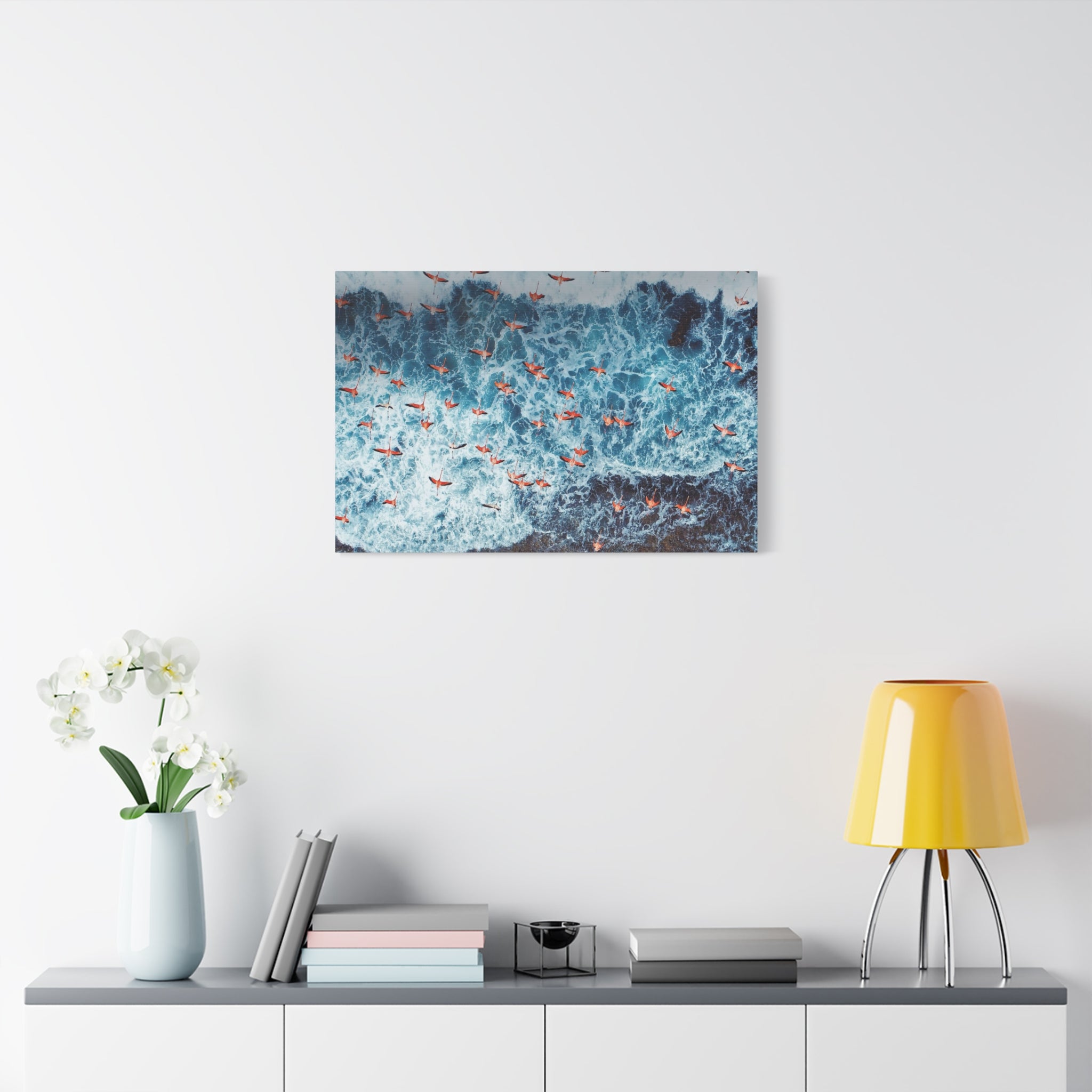 pink-flamingo-birds-canvas-wall-art-ocean-landscape-print-matte-stretched-home-decor-tropical-beach-painting-animal-wall-deco