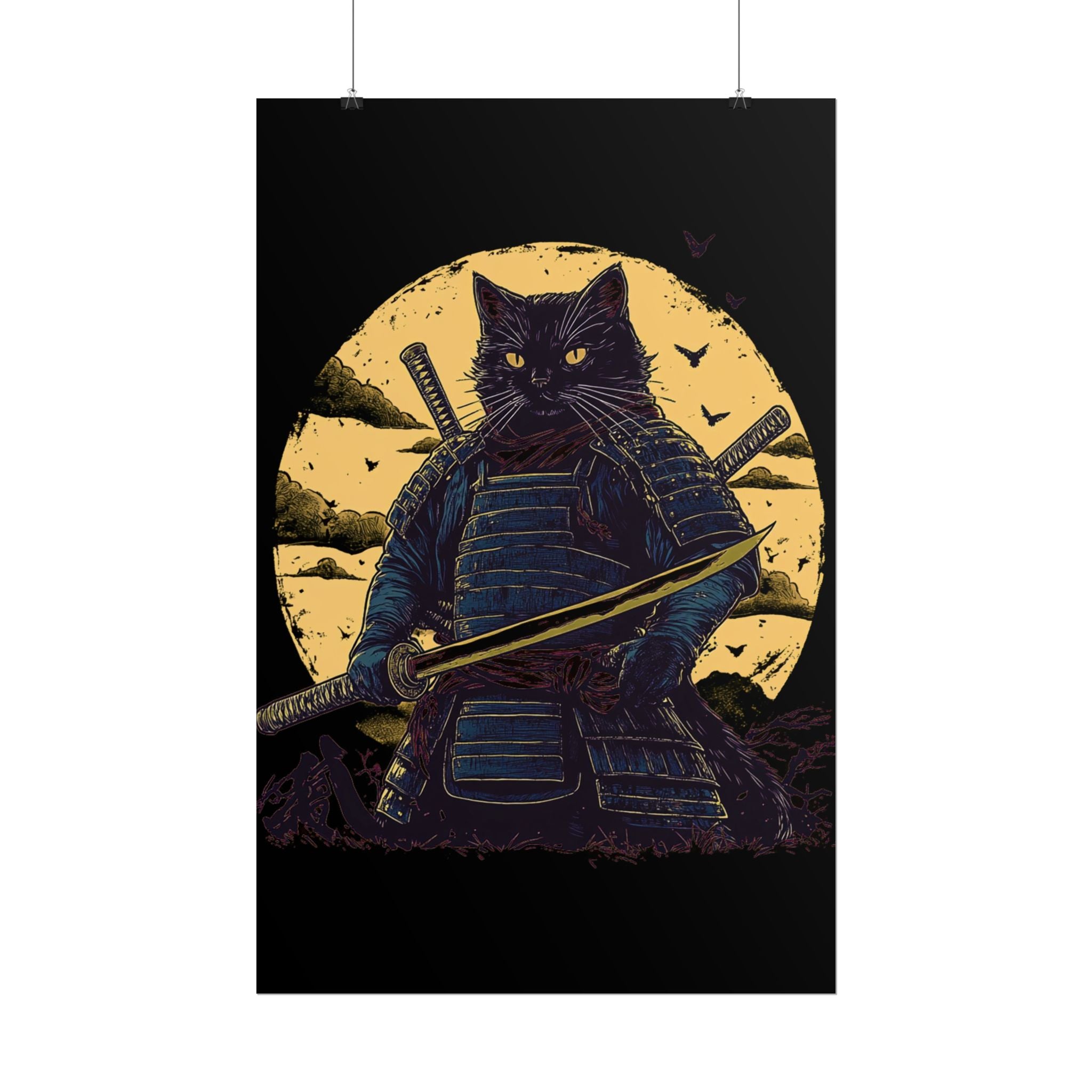 retro-wall-art-samurai-cat-japanese-style-sunset-rolled-posters-home-decor-wall-hanging-poster-gift-japanese-art-poster