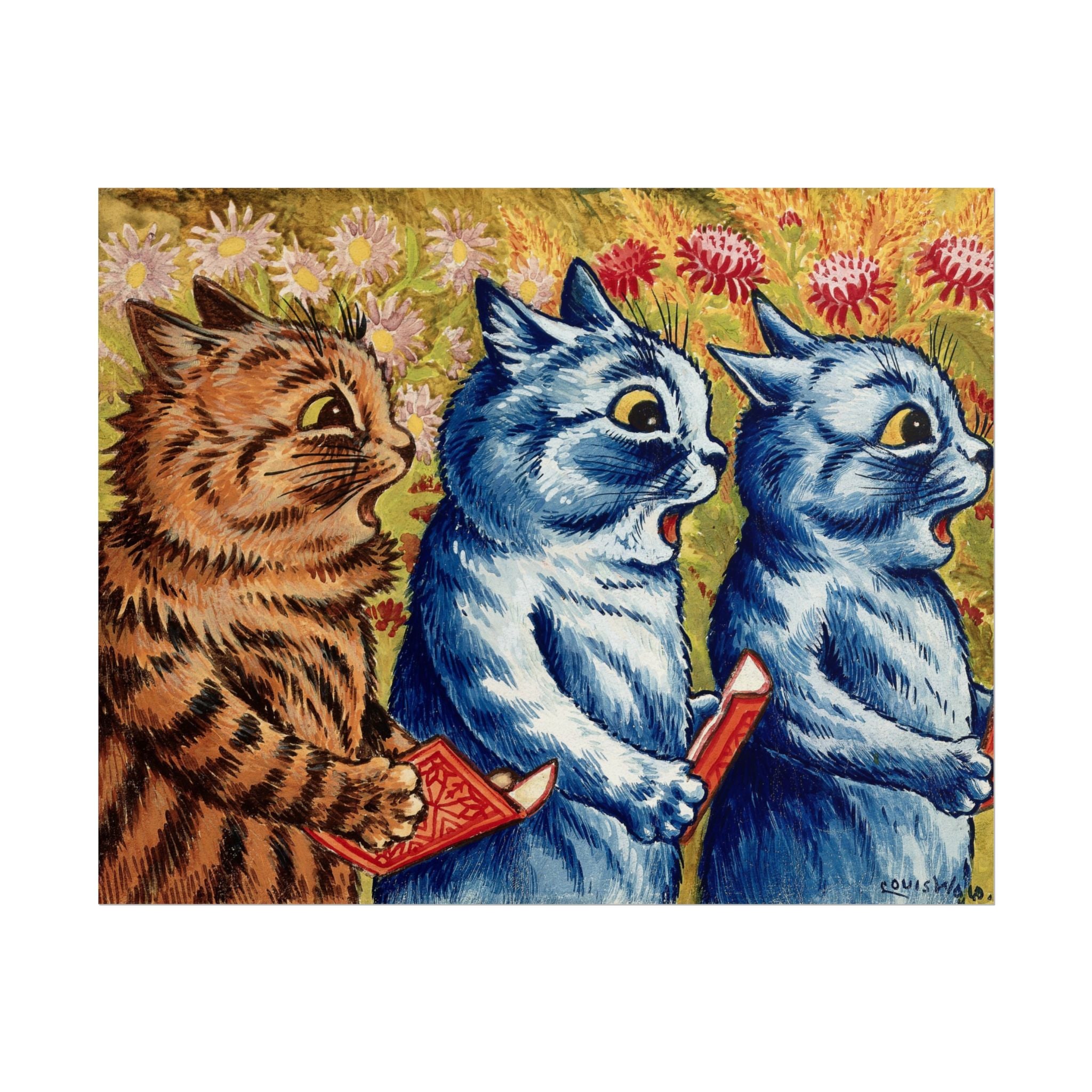 louis-wain-cat-poster-print-gouache-art-three-cats-singing-wall-decor-cat-print-home-office-decoration-unique-cat-louis-wain-