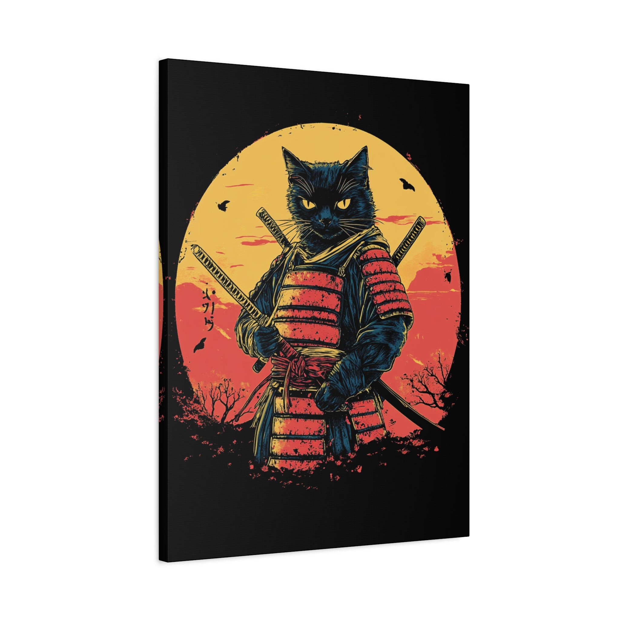 canvas-wall-art-samurai-cat-japanese-style-sunset-retro-wall-decor-stretched-matte-canvas-wall-hanging-home-decor-retro-wall-