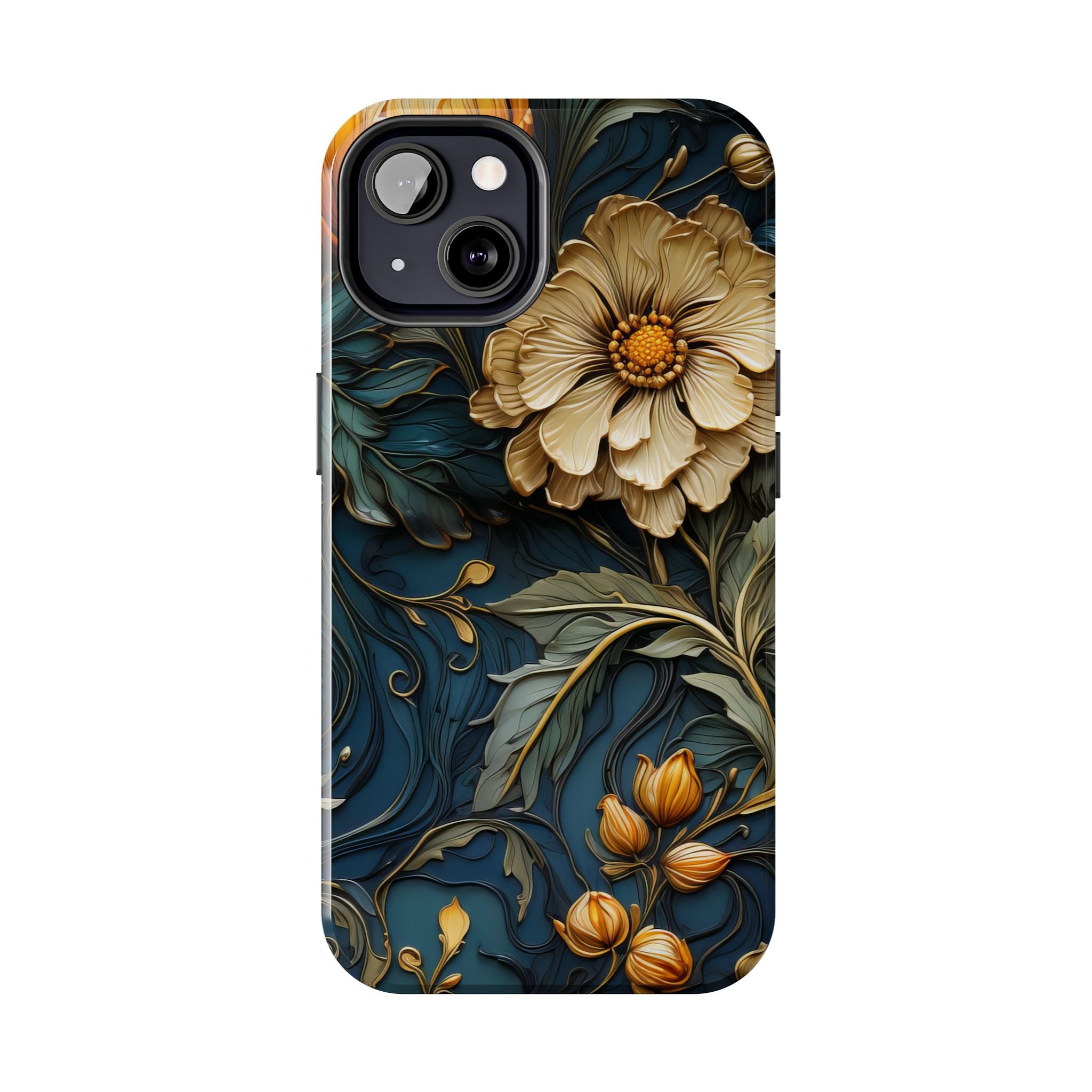textured-art-nouveau-floral-tough-phone-case-cottagecore-iphone-case-unique-floral-phone-cover-vintage-style-iphone-case-prot