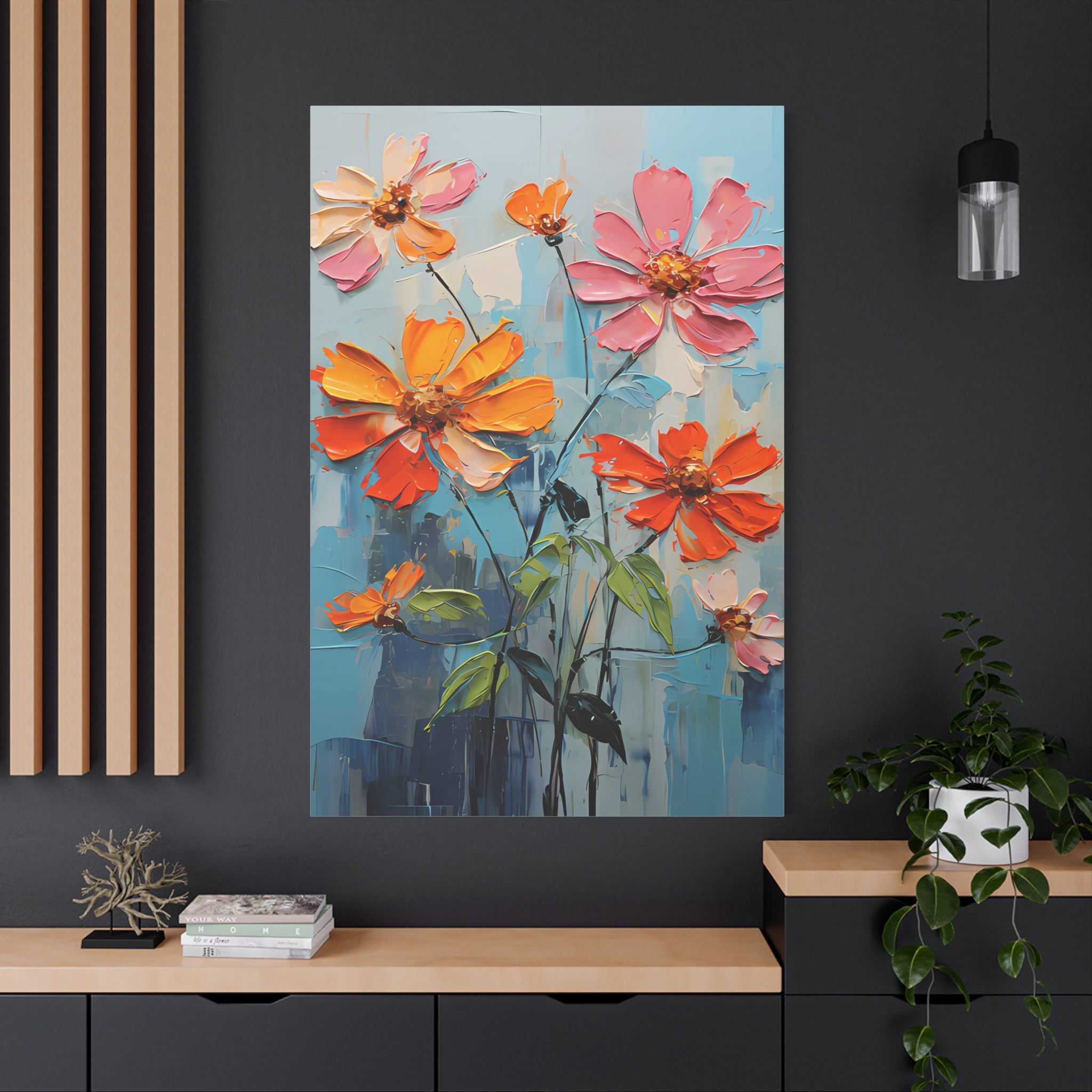 canvas-print-zinnia-flowers-impasto-matte-stretched-art-floral-wall-decor-botanical-artwork-impressionist-painting-reproducti