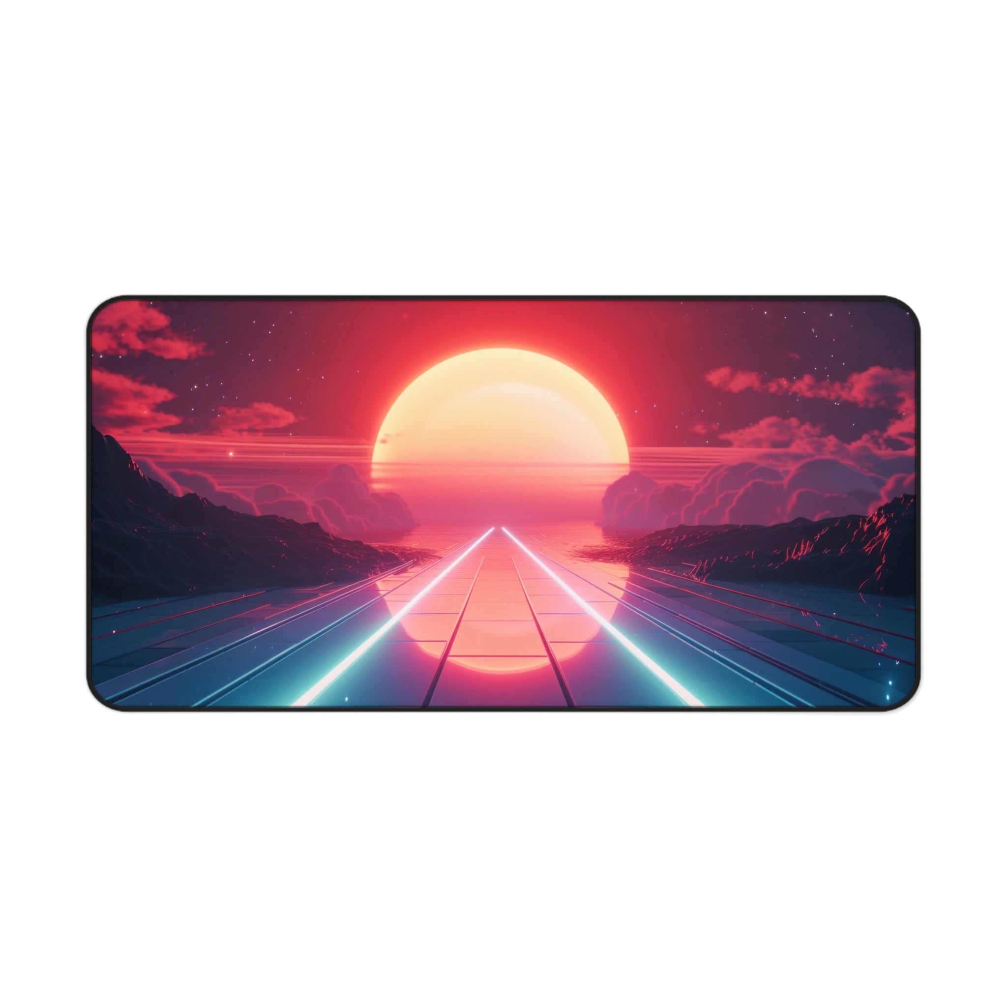 vaporwave-road-mouse-pad-retrowave-city-delorean-desk-mat-neon-synthwave-desk-pad-vaporwave-sun-and-mountains