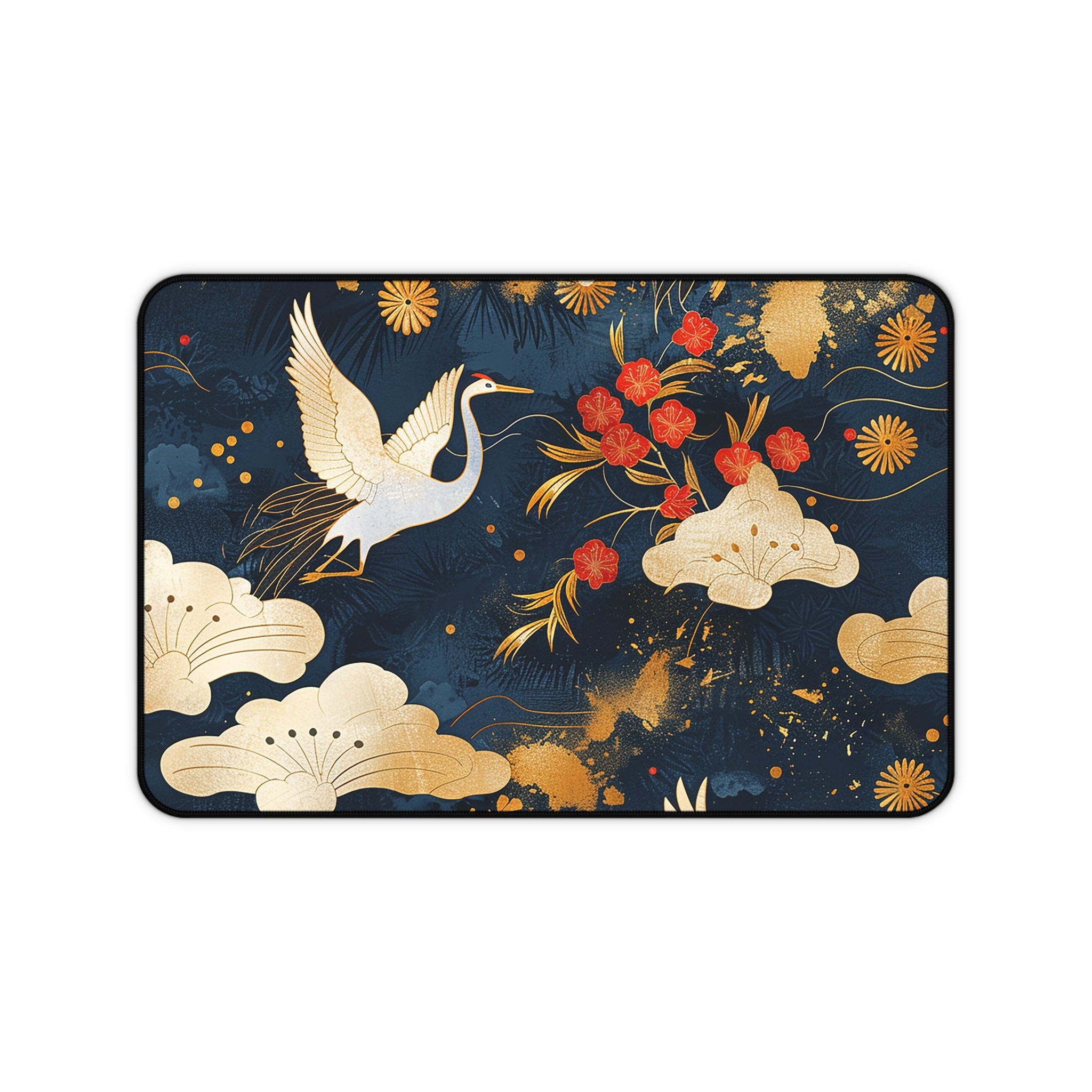 japanese-cranes-art-desk-mat-mousepad-navy-blue-desk-pad-for-home-office-asian-crane-design-gift-for-bird-lovers-office-decor