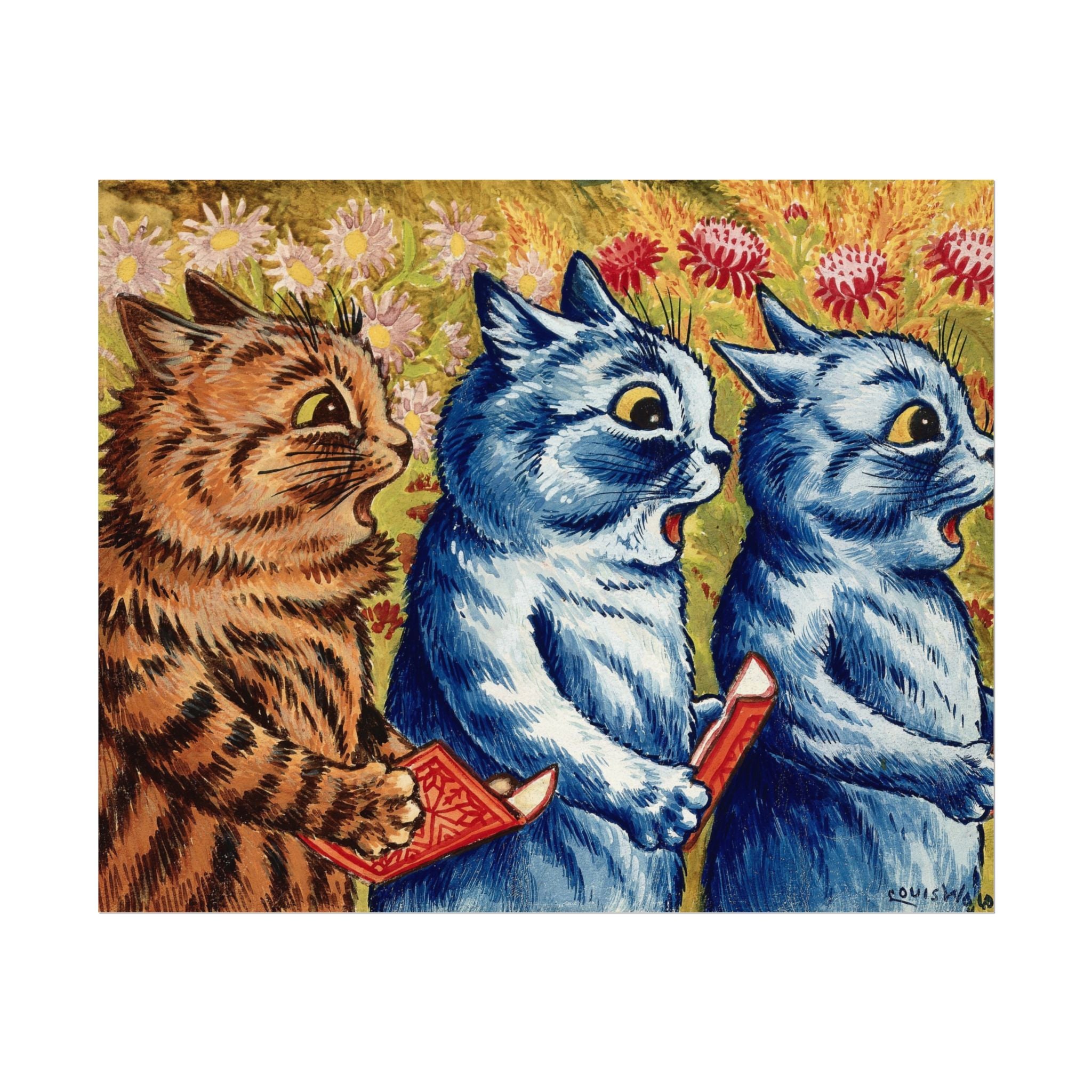 louis-wain-cat-poster-print-gouache-art-three-cats-singing-wall-decor-cat-print-home-office-decoration-unique-cat-louis-wain-