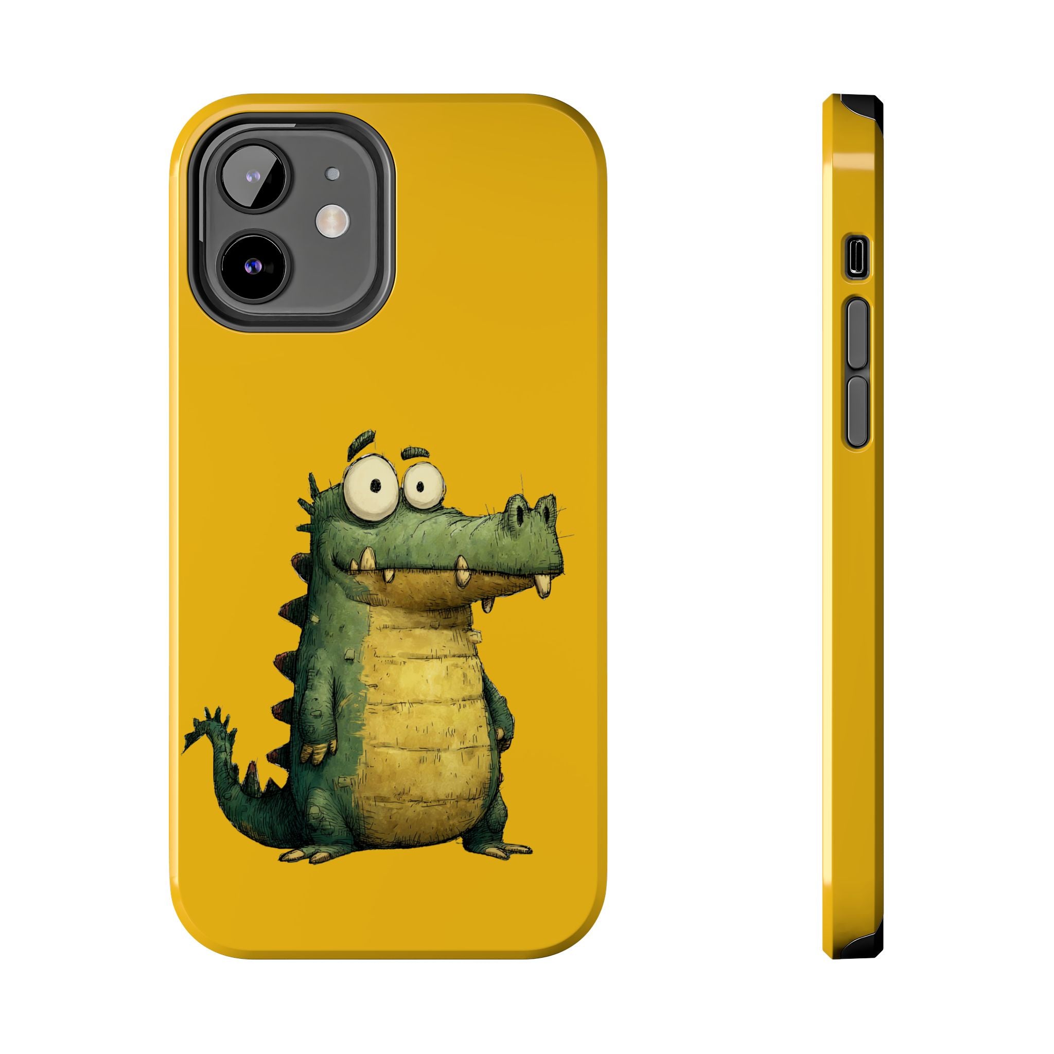Quirky Funny Alligator iPhone Tough Case - Kawaii Animal Phone Cover - Crocodile Protective Phone Cover - Yellow iPhone Case