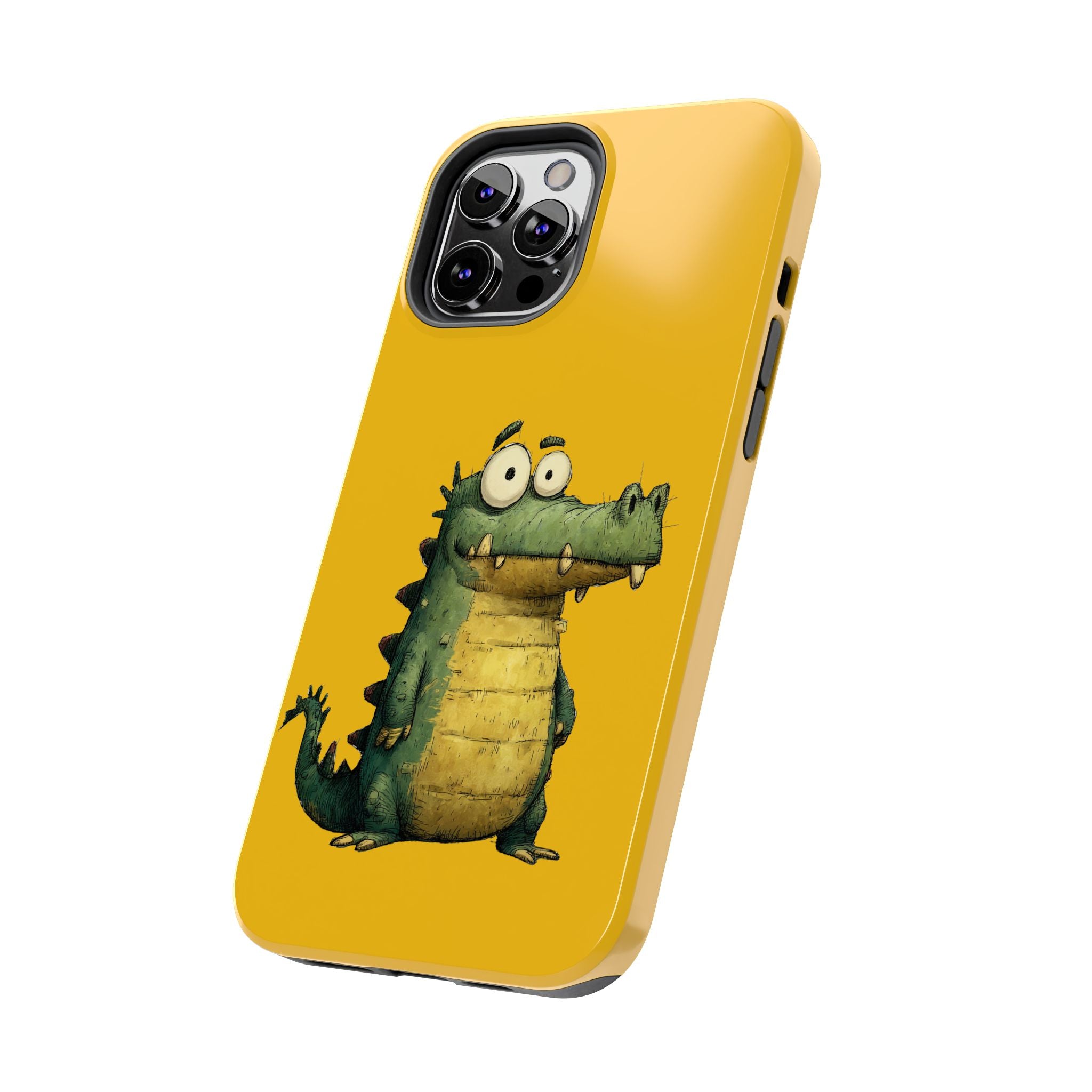 Quirky Funny Alligator iPhone Tough Case - Kawaii Animal Phone Cover - Crocodile Protective Phone Cover - Yellow iPhone Case