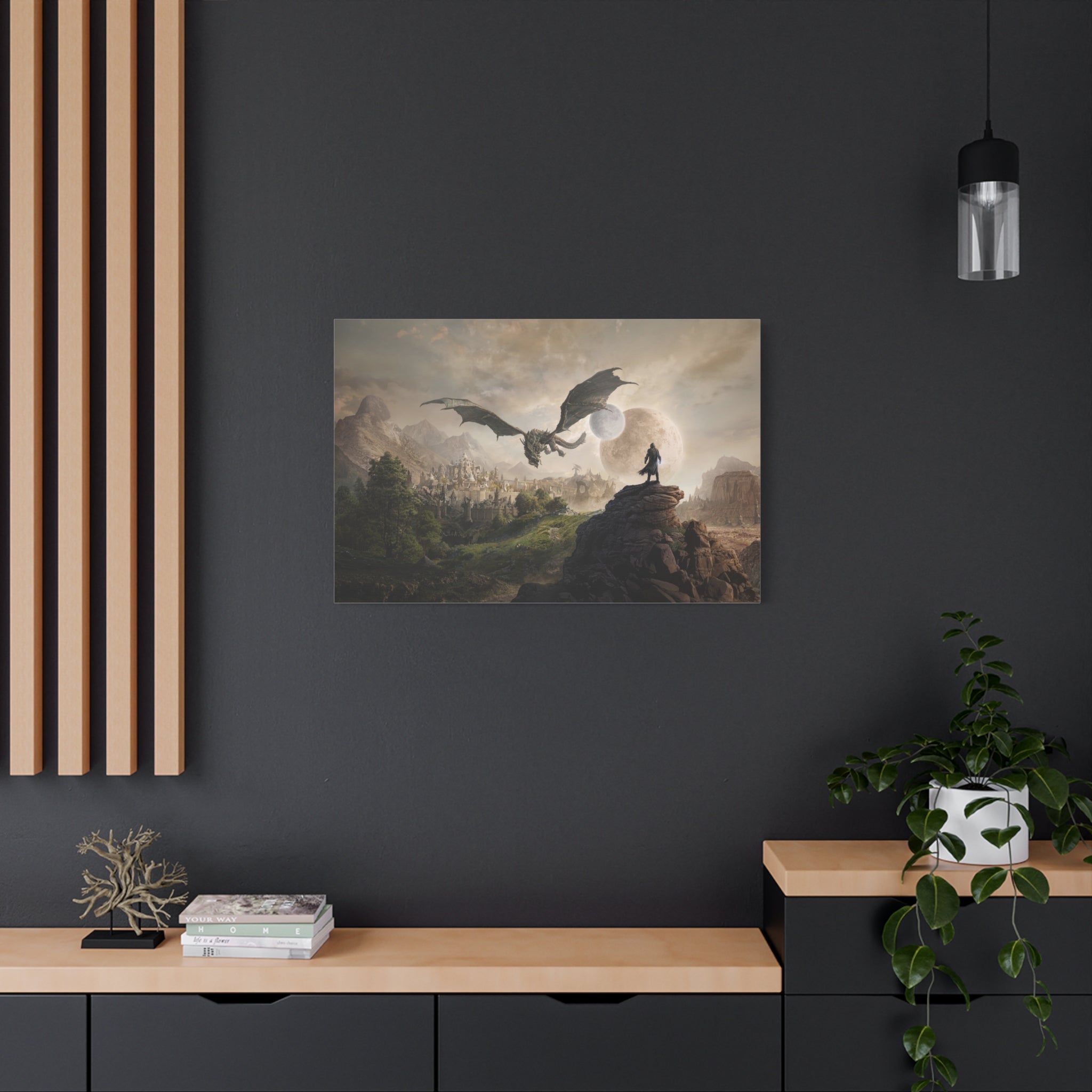 The Elder Scrolls Skyrim Canvas Wall Art - Dragon Moon Game Canvas Print Room Decor, Gaming Wall Art, Skyrim Gift