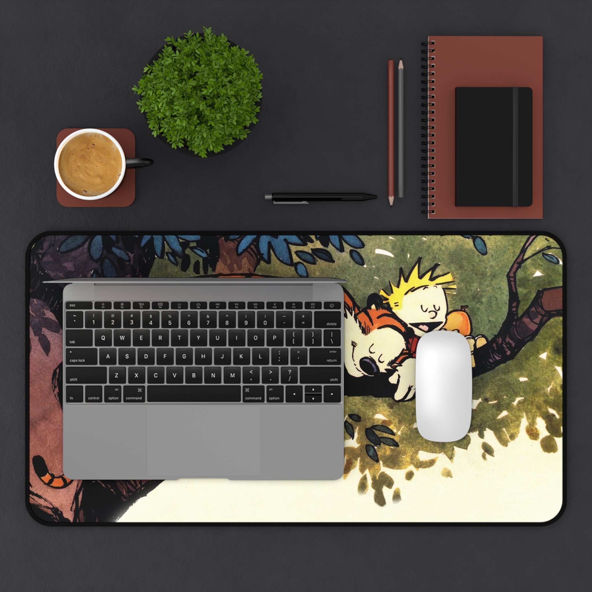 Calvin and Hobbes Mouse Pad, Green Cartoon Mouse Pad Desk Pad, Comicbook Desk Mat, Gift for Desk