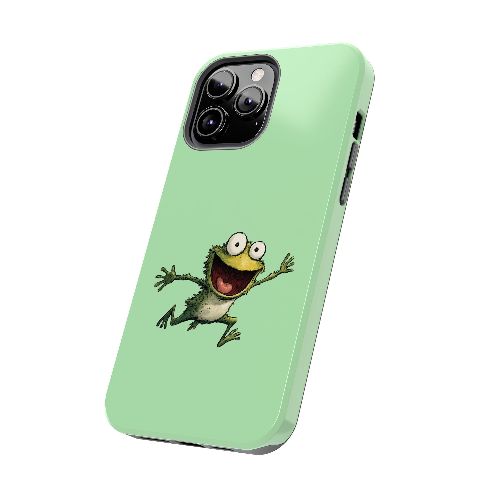 Quirky Funny Frog iPhone Tough Case - Kawaii Animal Phone Cover - Frog Protective Phone Cover - Green iPhone Case