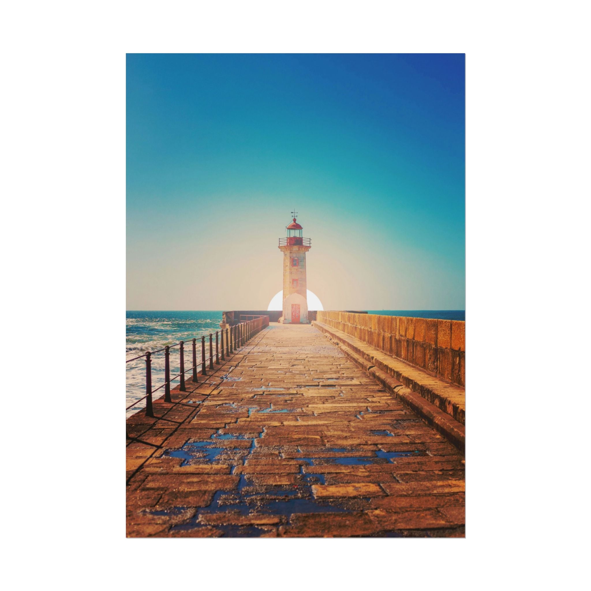 lighthouse-on-rock-poster-print-coastal-wall-art-nautical-decor-beach-house-decoration-seaside-wall-sunset-wall-decor