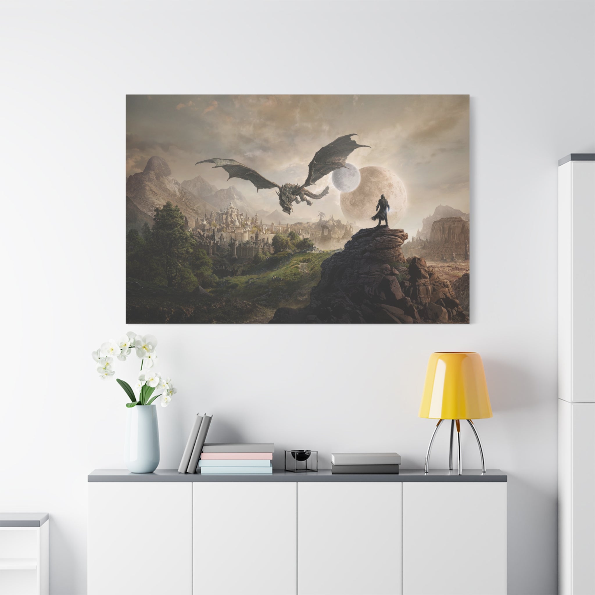 The Elder Scrolls Skyrim Canvas Wall Art - Dragon Moon Game Canvas Print Room Decor, Gaming Wall Art, Skyrim Gift