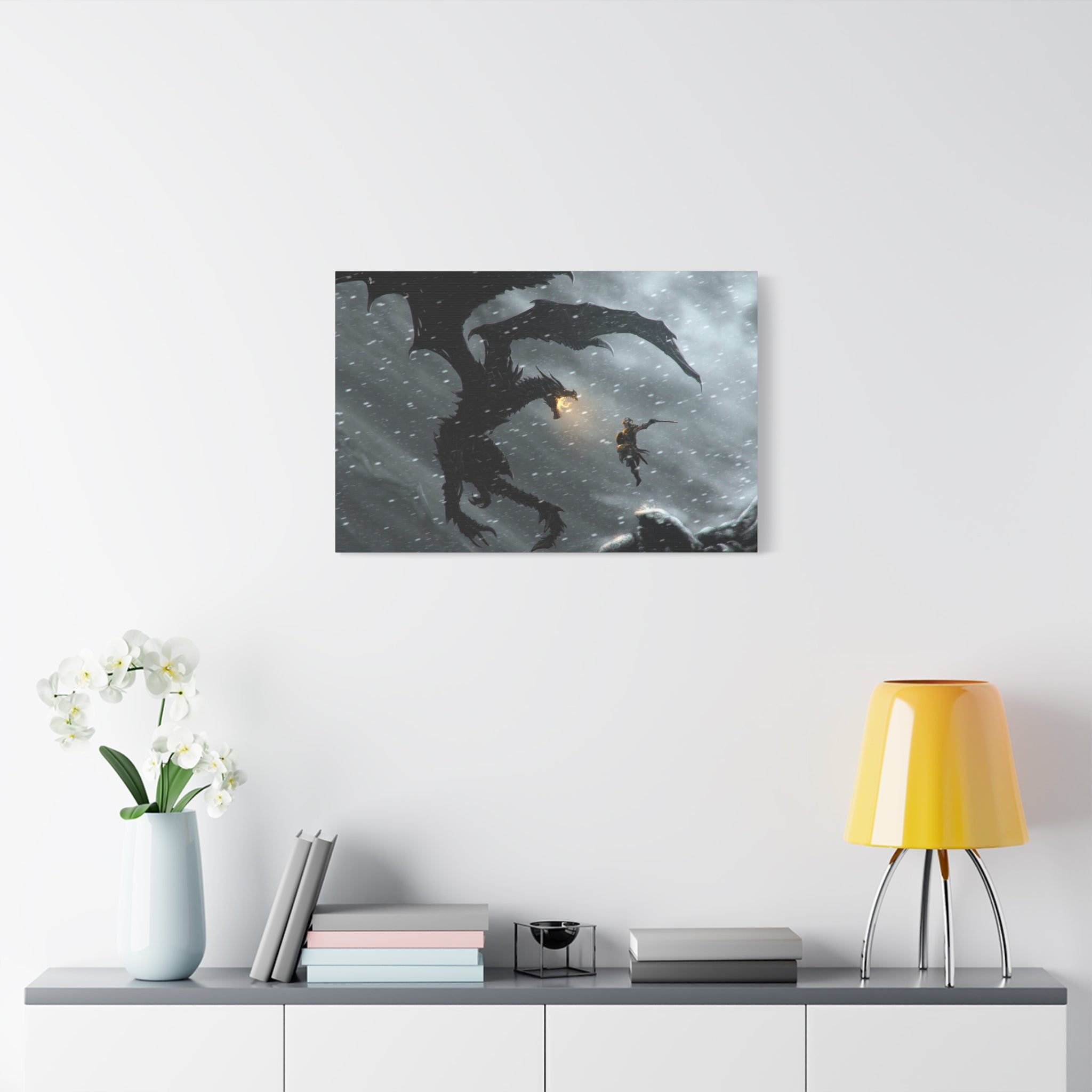 The Elder Scrolls Skyrim Canvas Wall Art - Dragon Game Canvas Print Room Decor, Viking Gaming Wall Art, Skyrim Gift