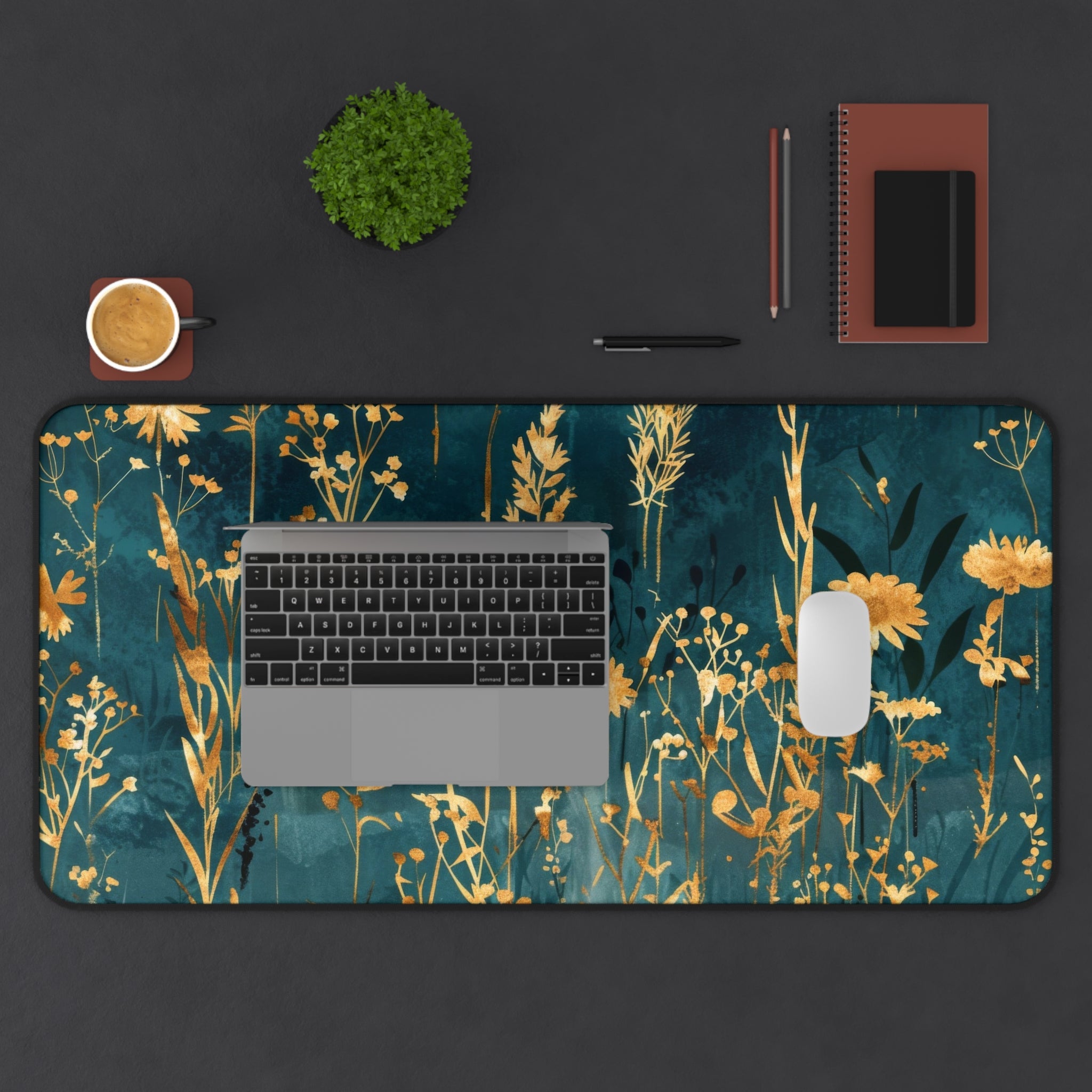 chic-gold-flower-mouse-pad-elegant-desk-accessory-stylish-desk-mat-for-home-office-turquoise-aesthetic-desk-pad