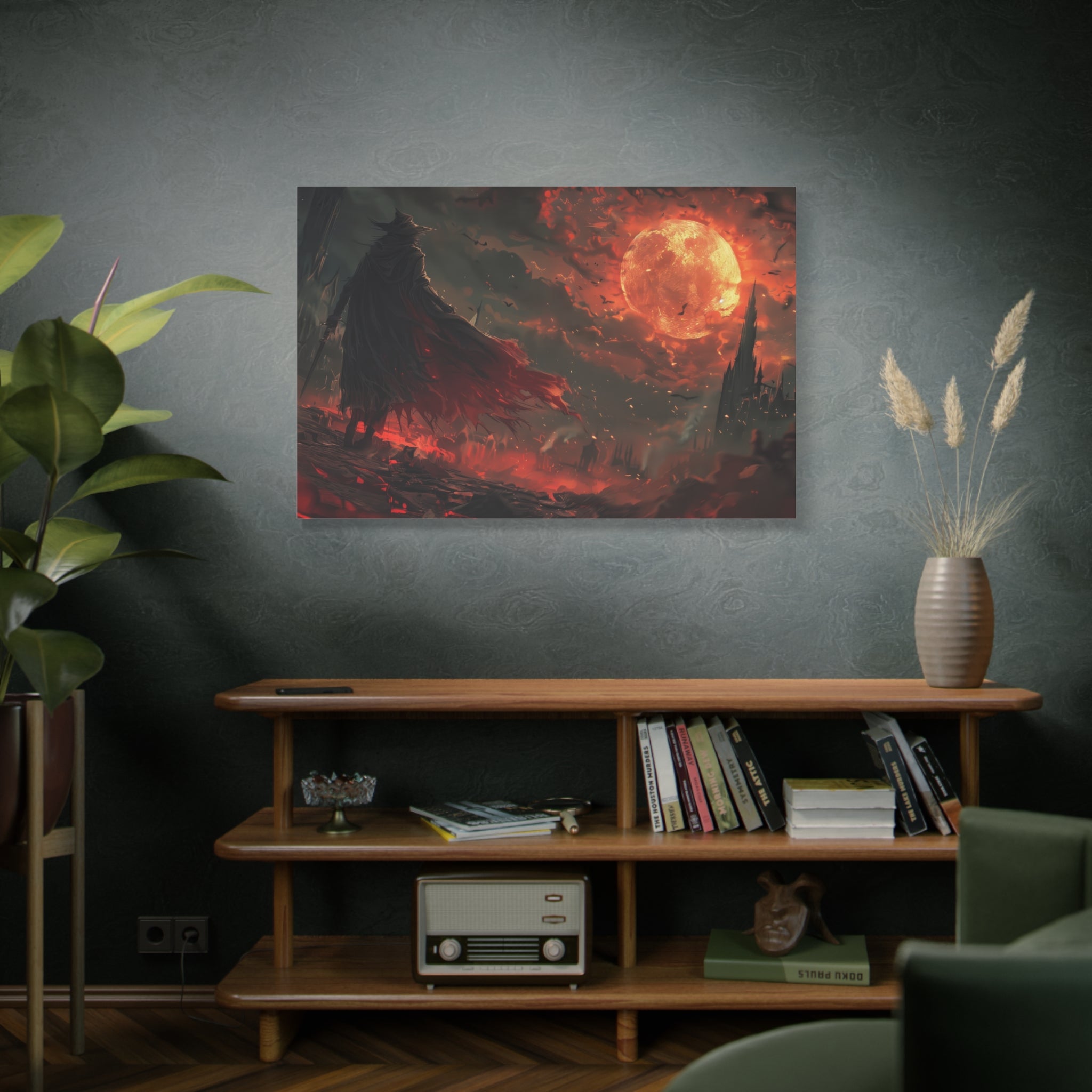 Bloodborne The Hunter Canvas Wall Art, Red Moon, Home Wall Decor, Game Wall Art Print