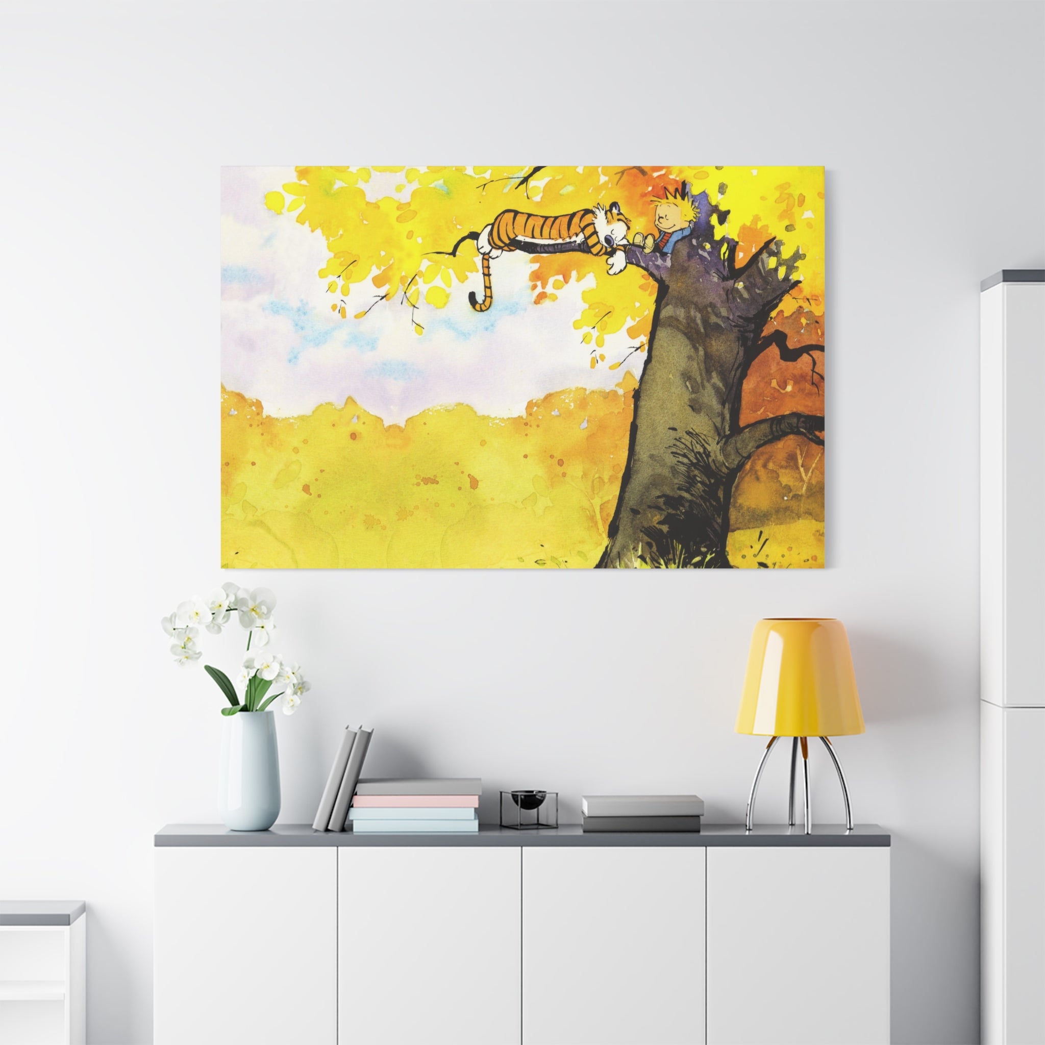 Calvin and Hobbes Canvas Wall Art - Nostalgic Comic Strip Canvas for Kids Room & Nursery Decor - Friendship Adventure Theme Print