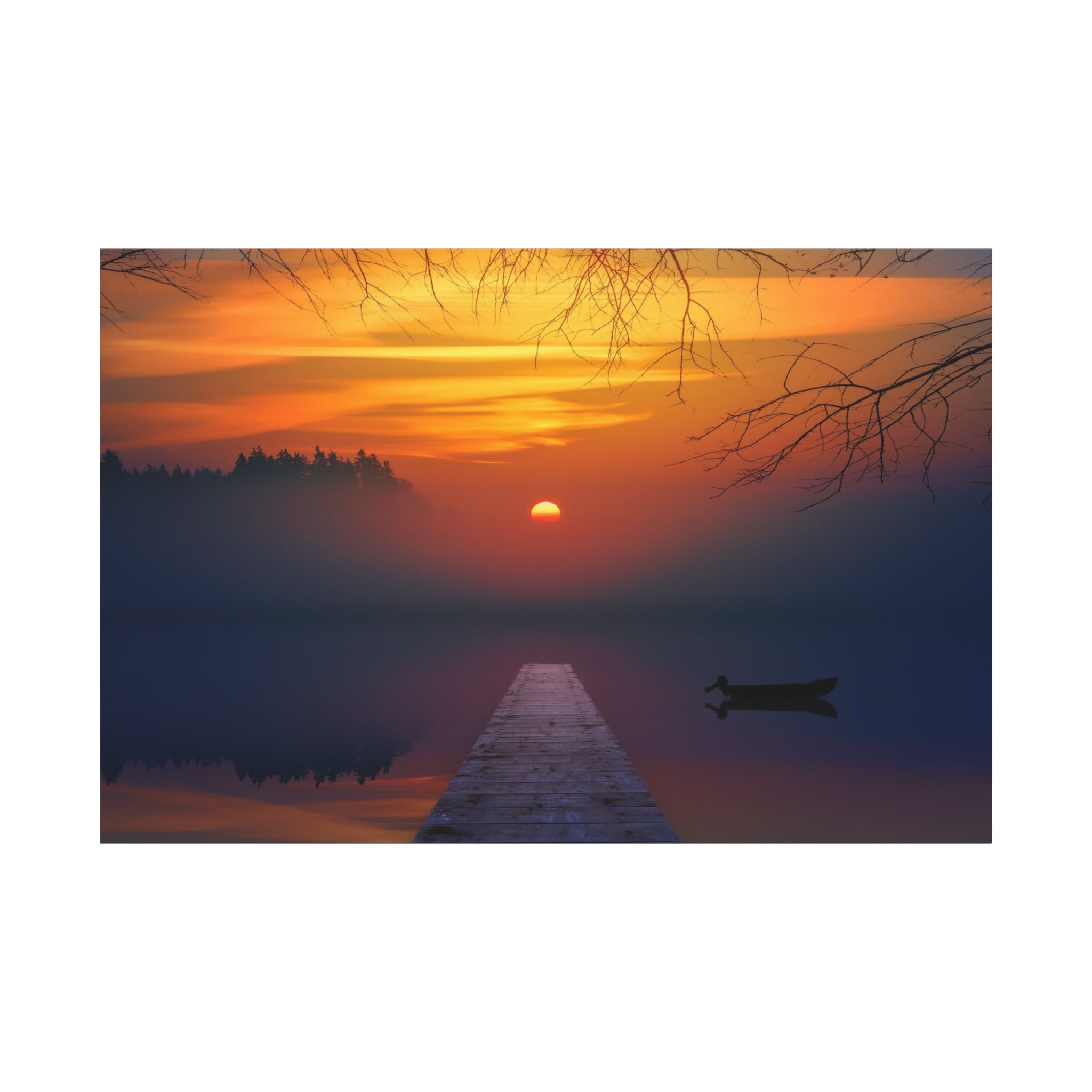 canvas-print-sunset-lake-nature-dock-wall-art-stretched-matte-canvas-home-decor-gift-for-nature-lovers-scenic-canvas-art