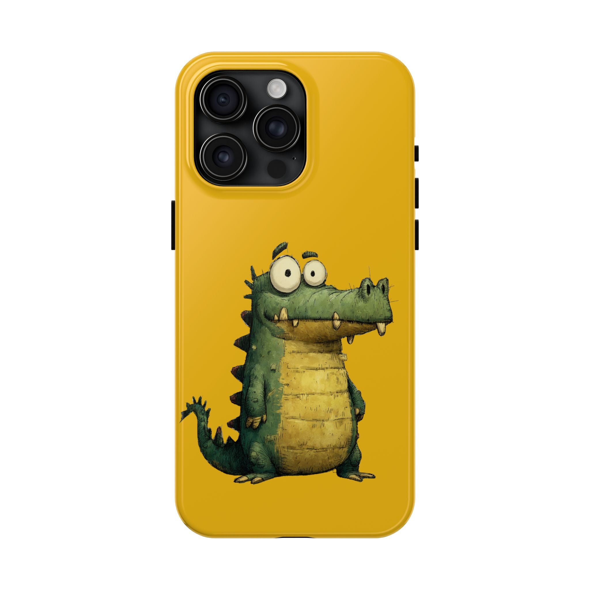 Quirky Funny Alligator iPhone Tough Case - Kawaii Animal Phone Cover - Crocodile Protective Phone Cover - Yellow iPhone Case