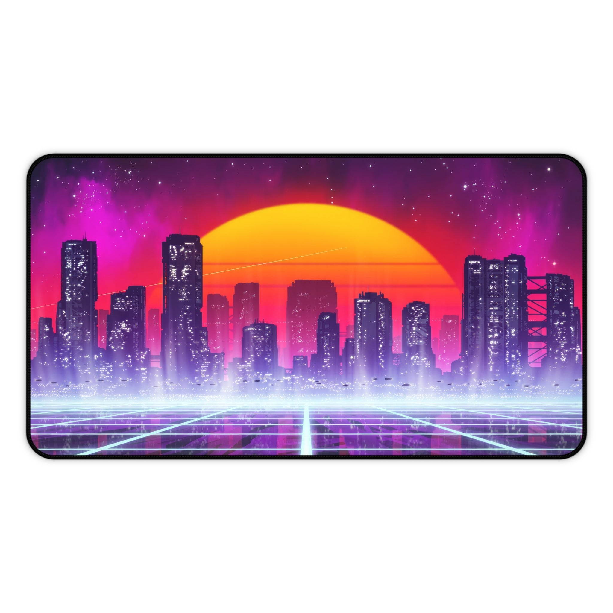 sci-fi-city-vaporwave-mouse-pad-retrowave-city-delorean-desk-mat-neon-synthwave-desk-pad-vaporwave-sun