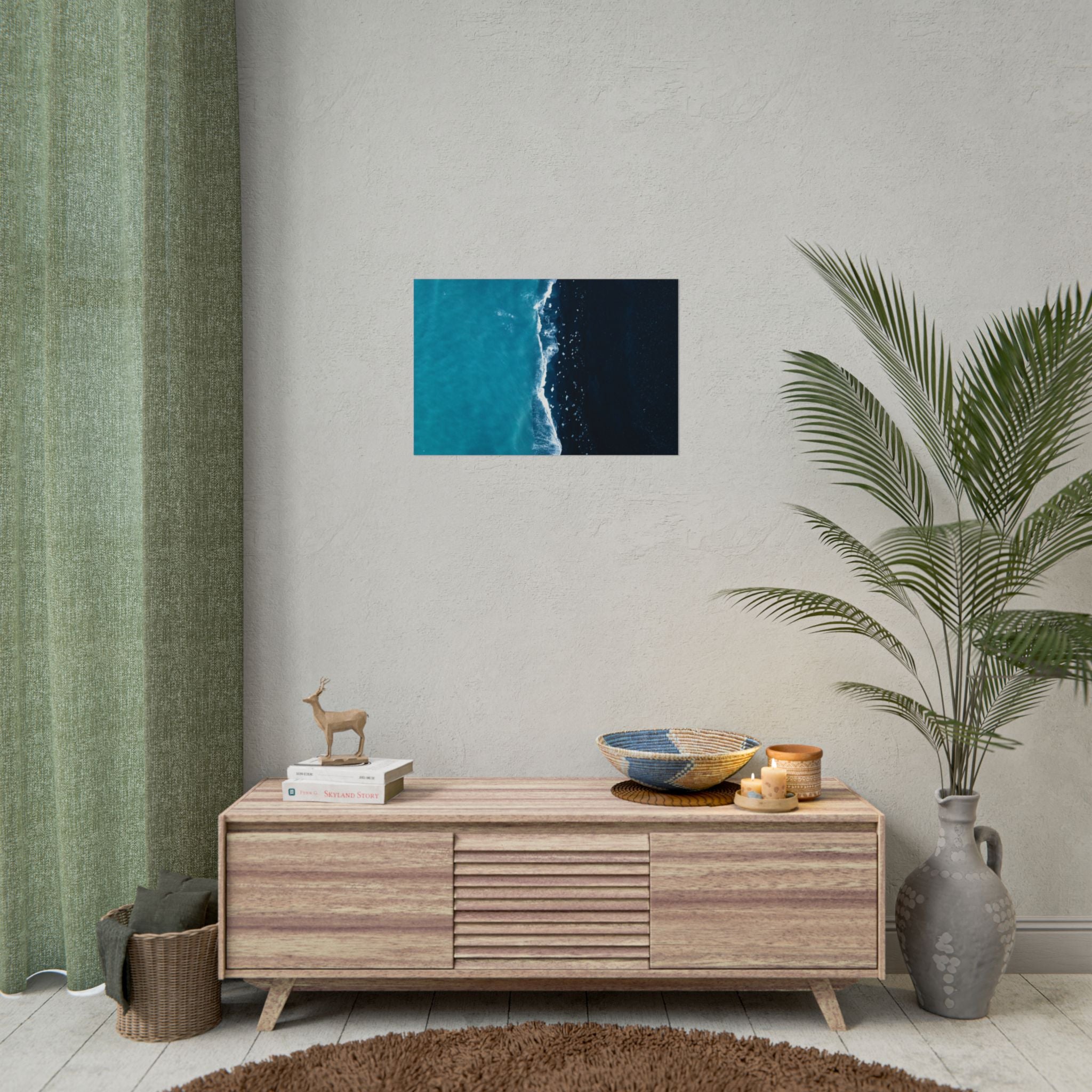 ocean-minimalist-decor-poster-print-beach-wall-art-coastal-photography-blue-ocean-print-sand-landscape-home-office-decoration