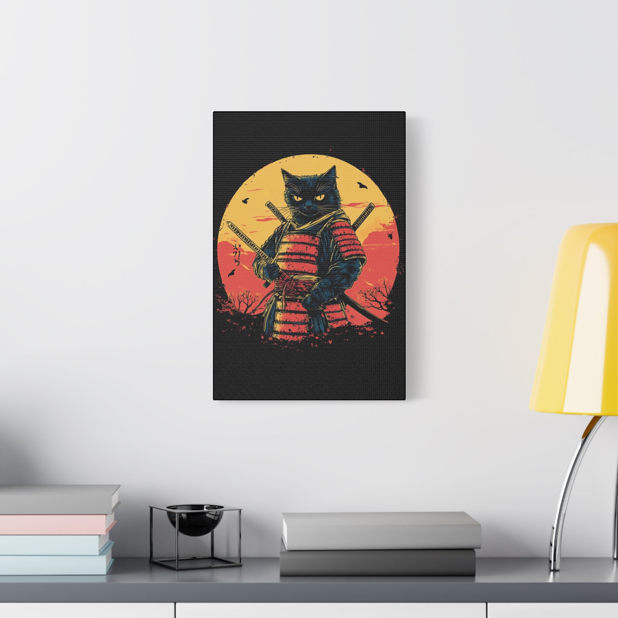 canvas-wall-art-samurai-cat-japanese-style-sunset-retro-wall-decor-stretched-matte-canvas-wall-hanging-home-decor-retro-wall-