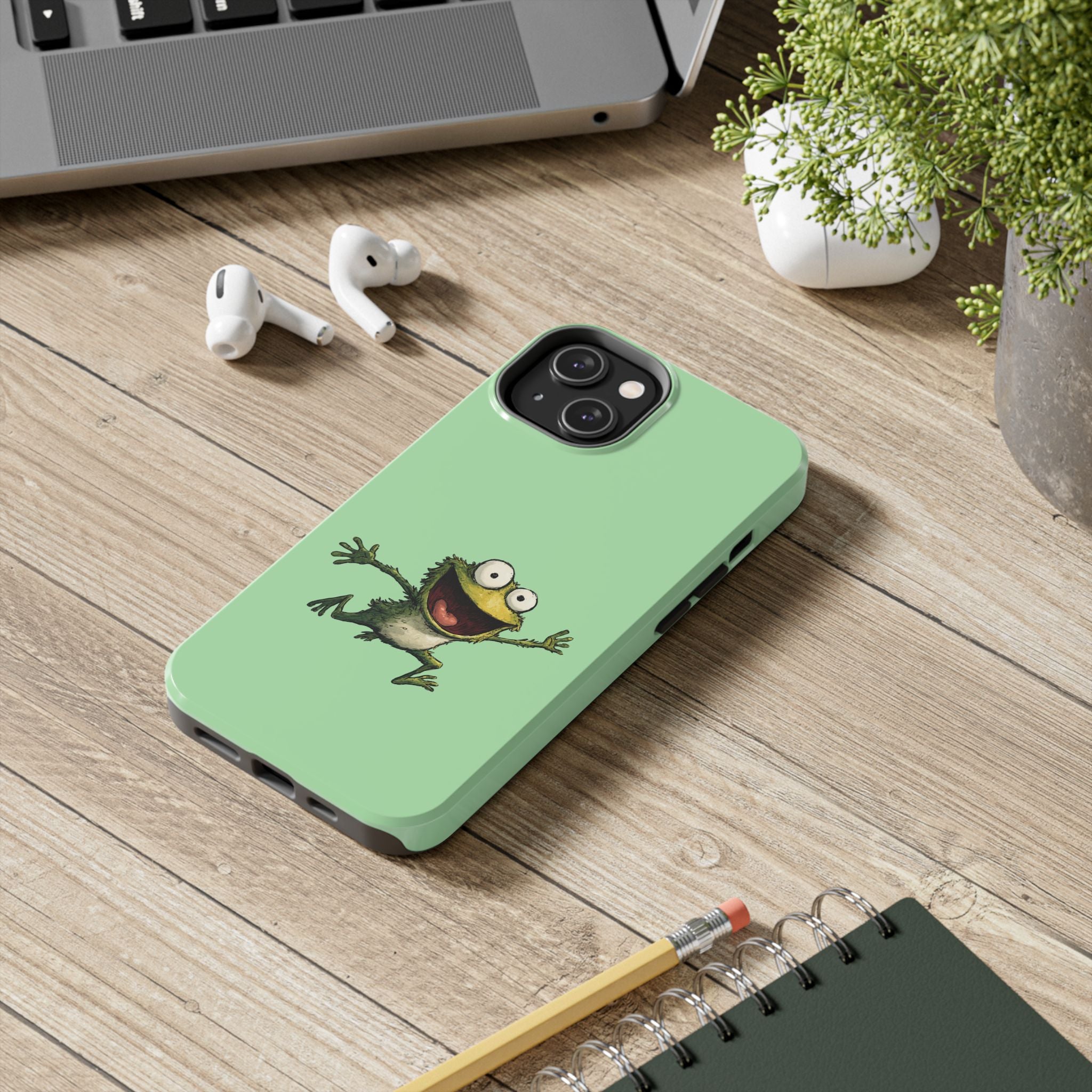 Quirky Funny Frog iPhone Tough Case - Kawaii Animal Phone Cover - Frog Protective Phone Cover - Green iPhone Case