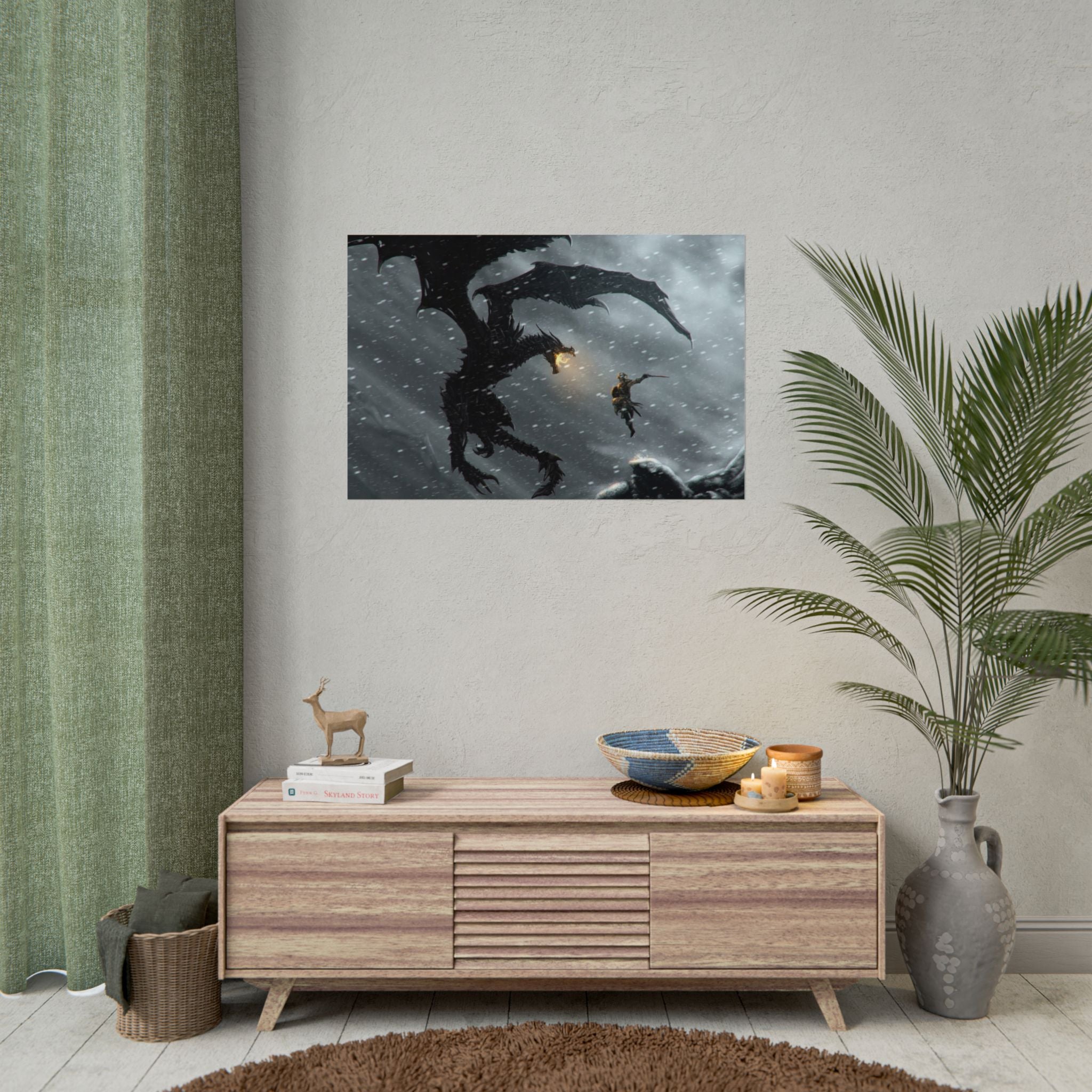 the-elder-scrolls-skyrim-poster-wall-art-dragon-and-viking-game-poster-print-room-decor-warrior-gaming-wall-ar